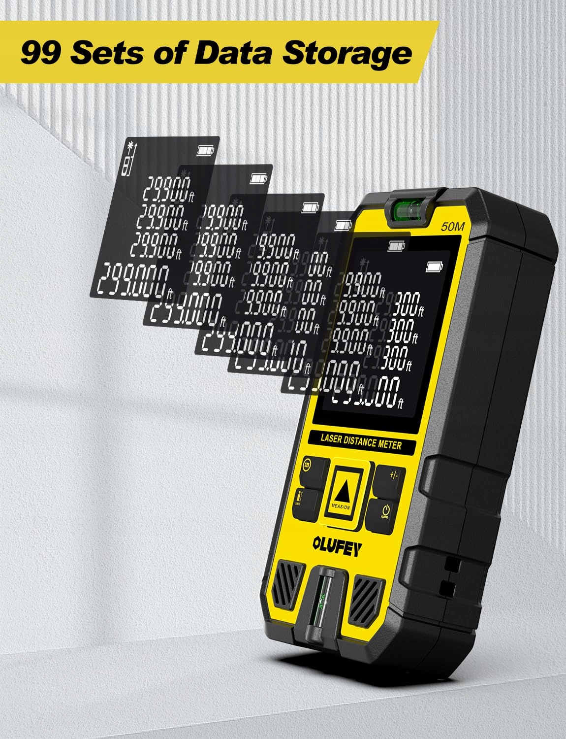 OLUFEY Dalmierz Laserowy 50m LCD Wielofunkcyjny z Etui — miniatura 4