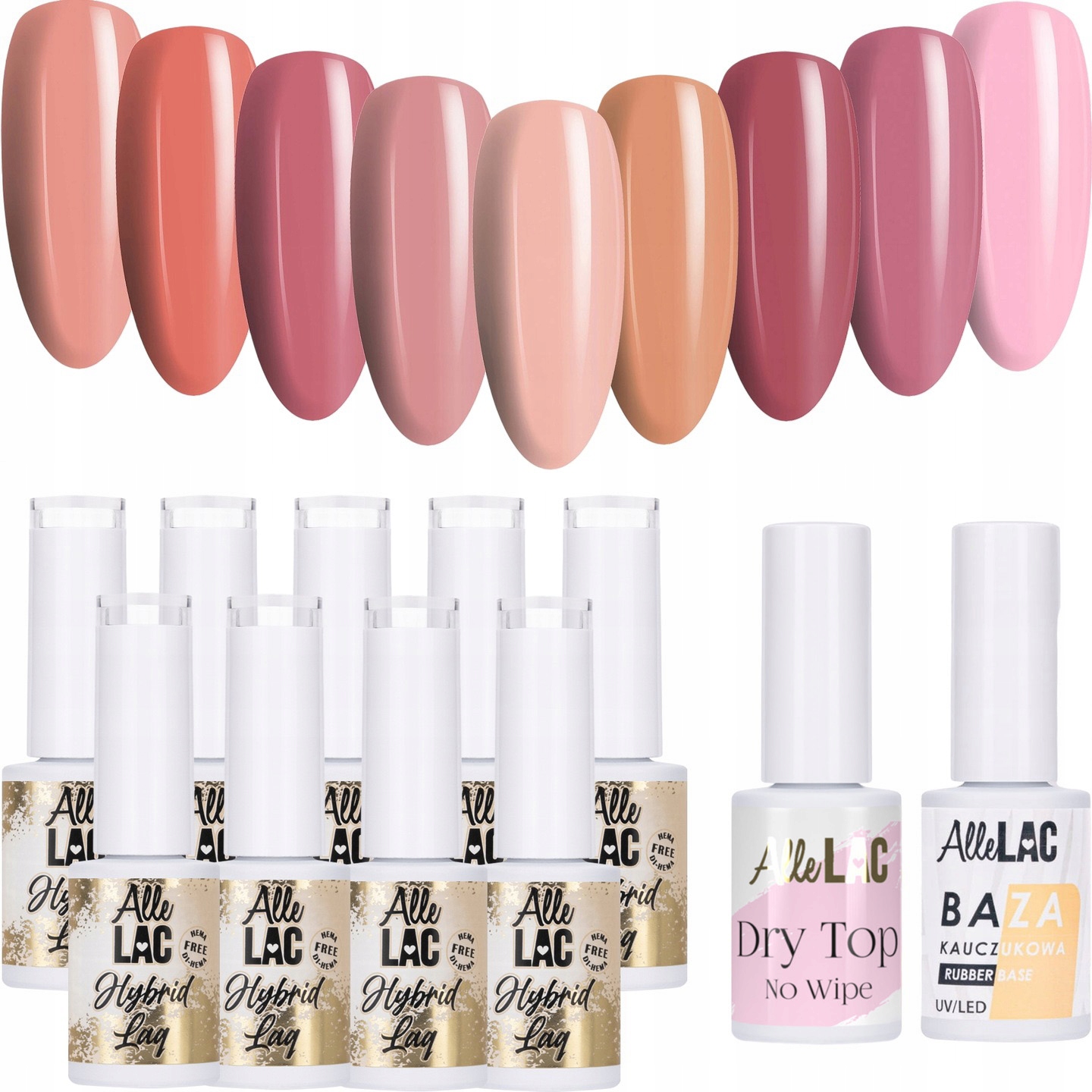 9 x Hybridní lak Allelac 5 g Business Woman Báze Top Set