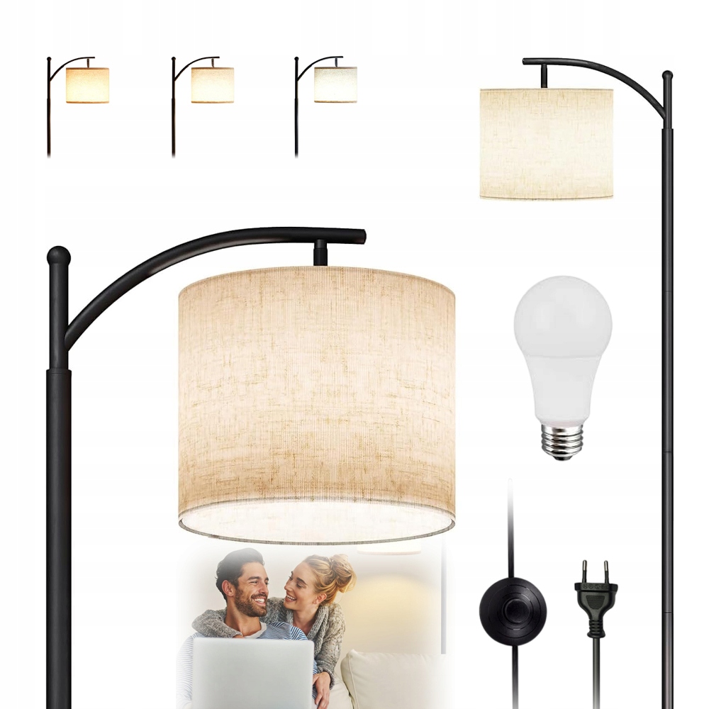 Led Podlahová Lampa 175 CM E27 12W 3 Barvy Kovová Do Obývacího Pokoje A Ložnice