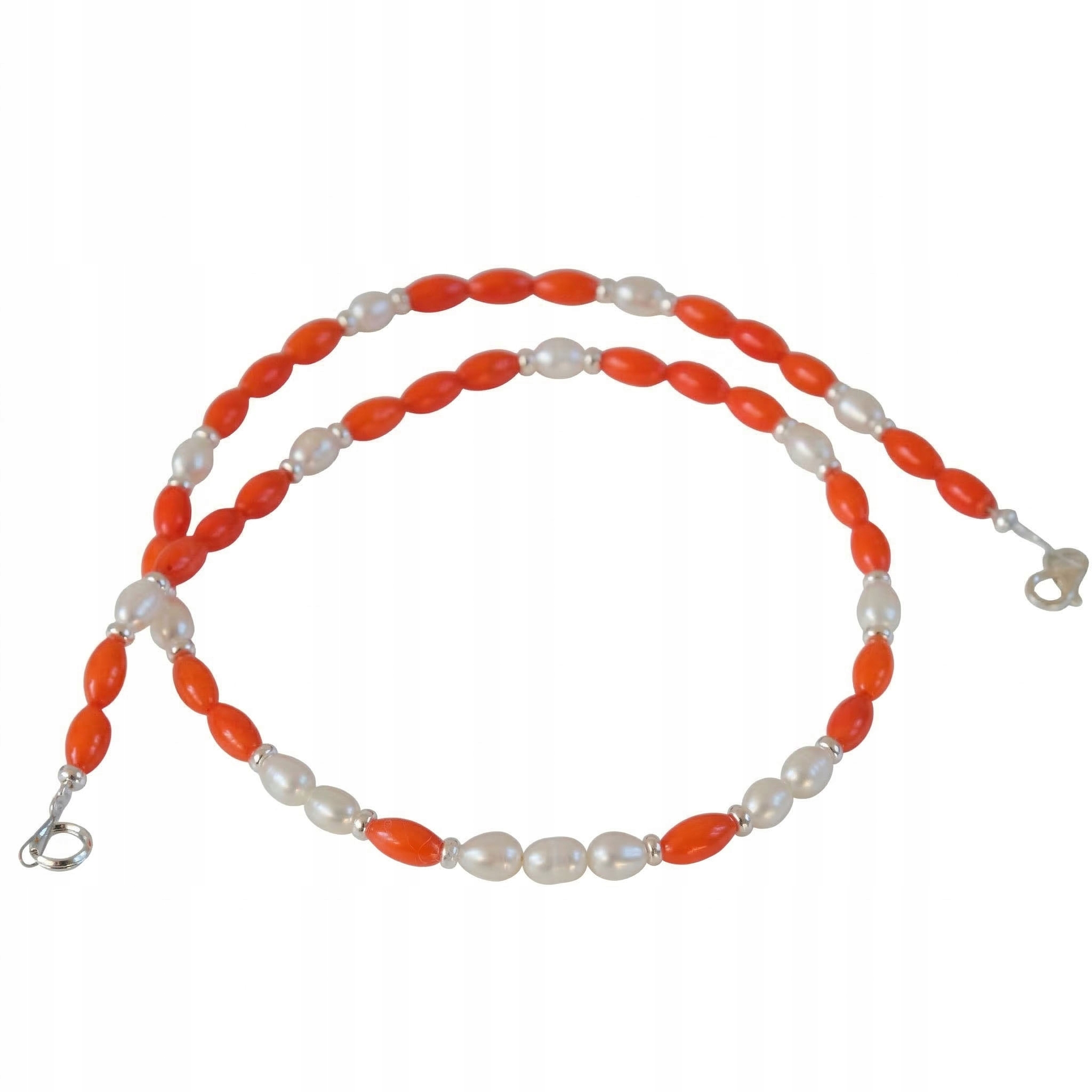 Krátký náhrdelník s pravým korálem a perlami Stříbrná Kolie u krku