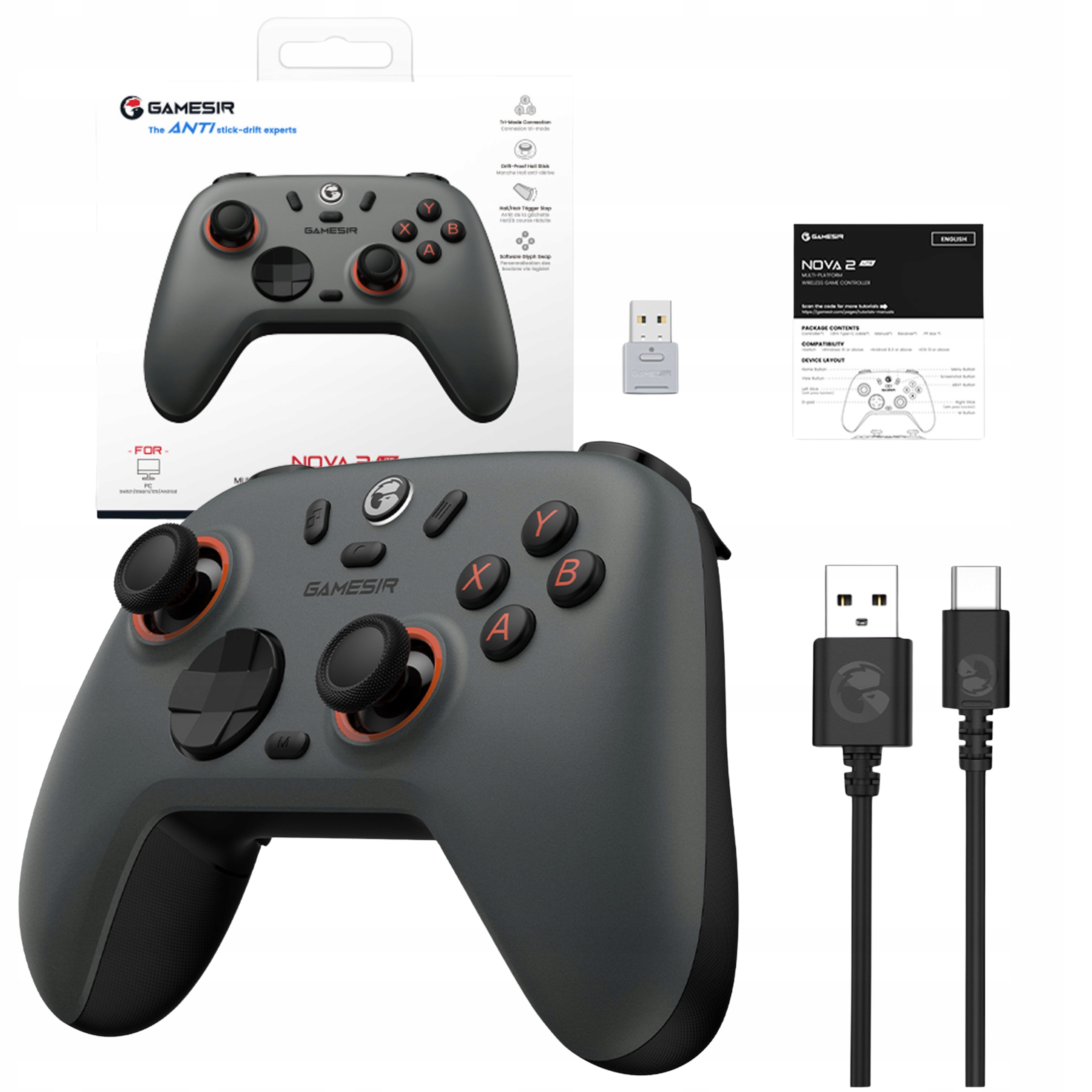 GameSir Nova 2 Lite kontroler bezprzewodowy Switch PC Android iOS szary