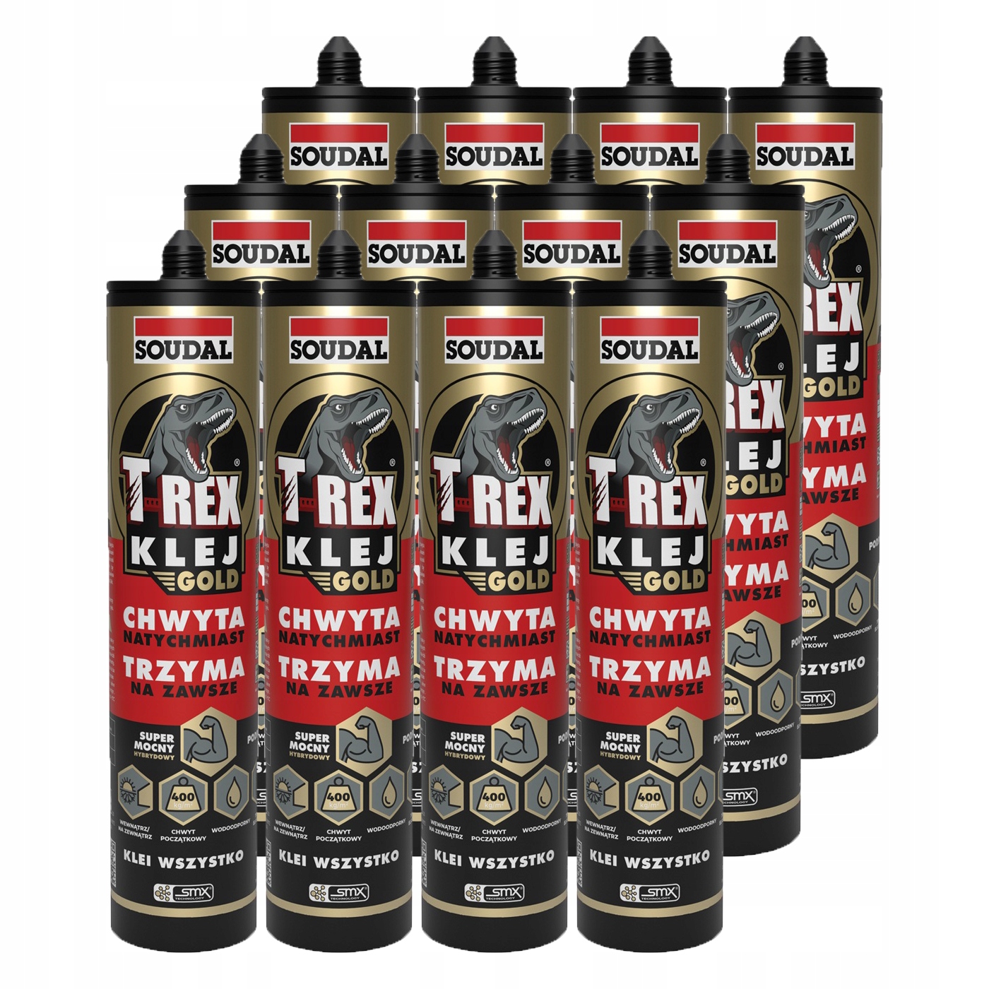 Soudal T-rex Gold Strong 290ml. Biały. Trzyma natychmiast. Karton 12 sztuk