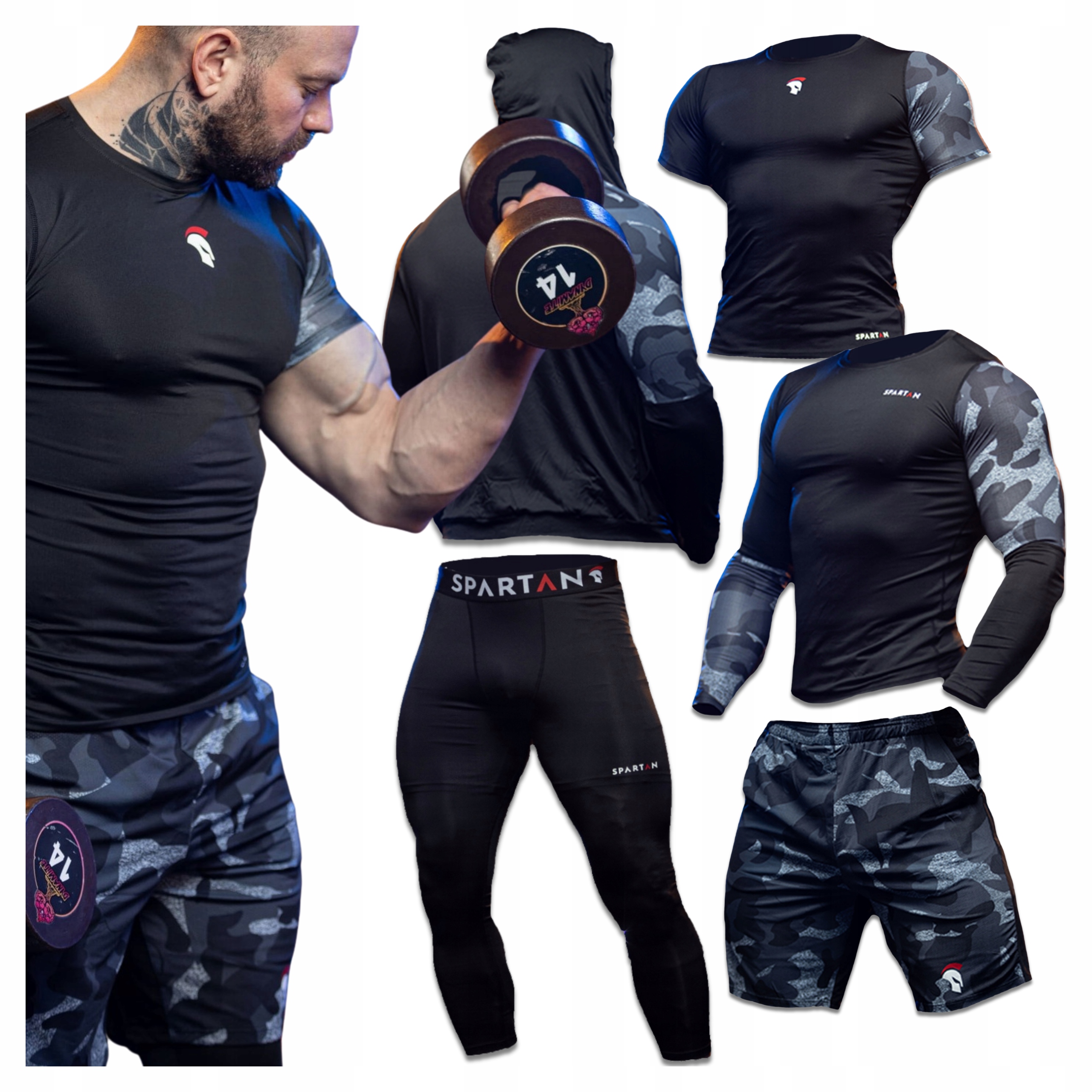 Strój Rashguard Spodnie Spodenki Termoaktywne Trening Męska Komplet L