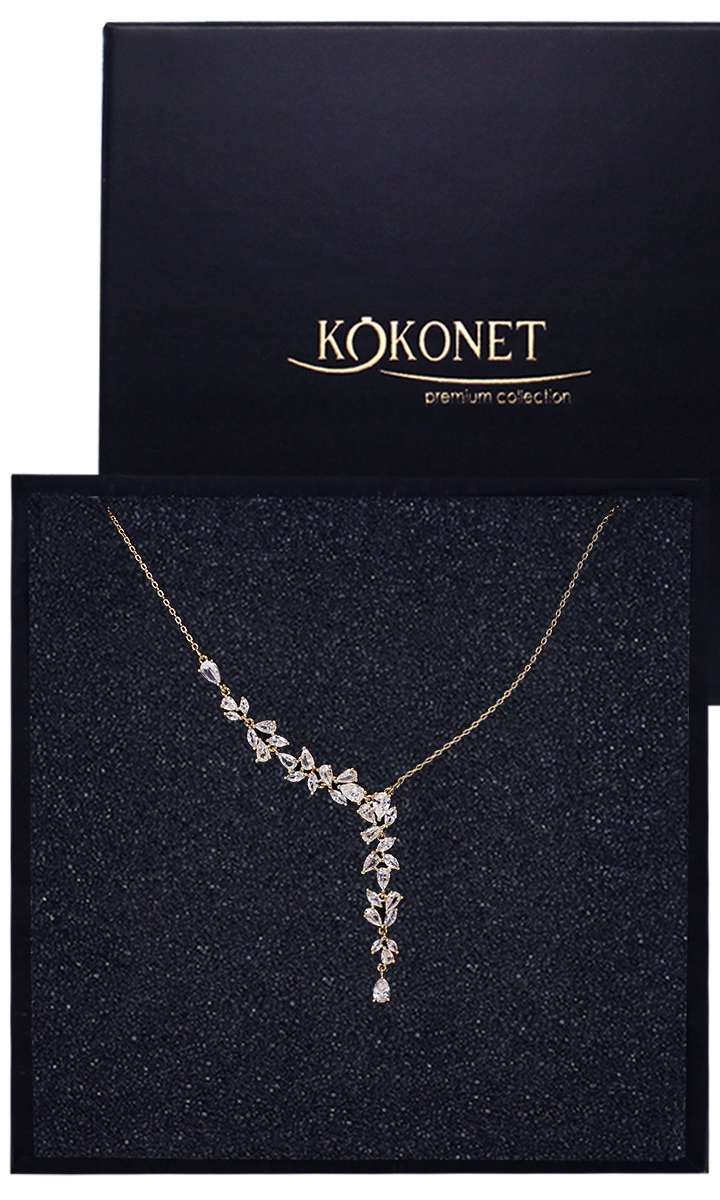 náhrdelník asymetrický zlatý elegantní Svatební křišťály listy boho Glam