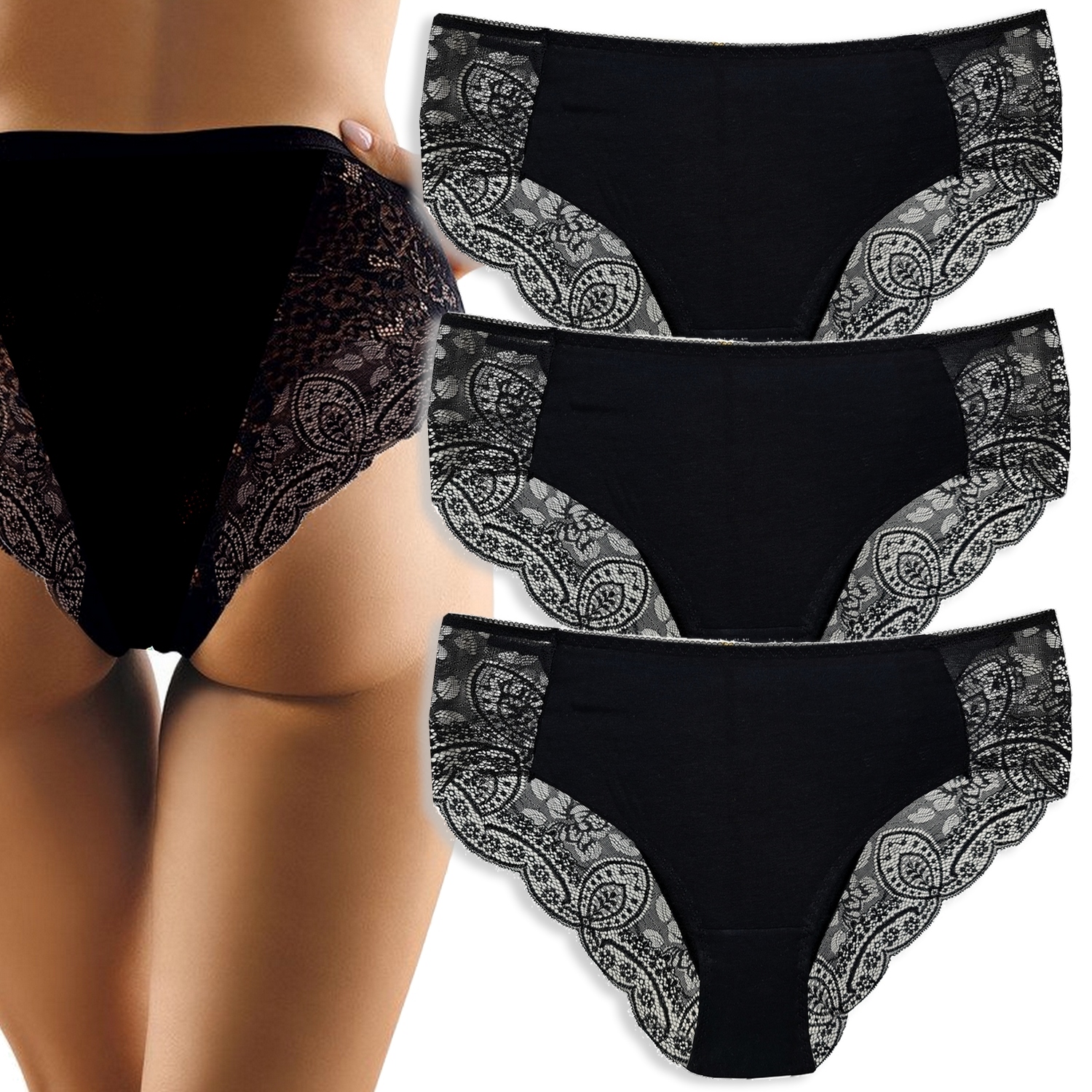 

3x Koronkowe Figi Wyszczuplające Plus Size XL