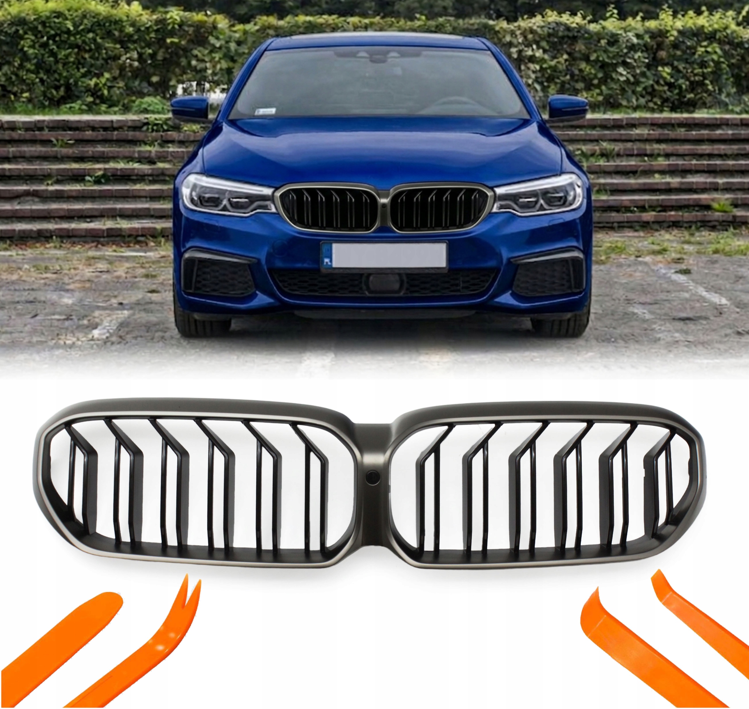 Atrapa Gril Ledviny Bmw 5 G30 G31 Cerium Šedá 2 Žebra 2021-2023