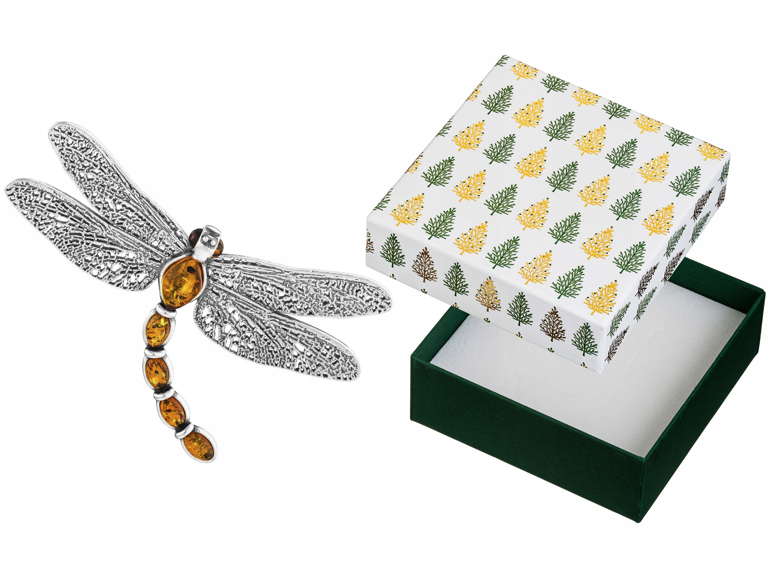 Velký stříbrný přívěsek Vážka s jantarem Oxidovaný stříbrný přívěsek