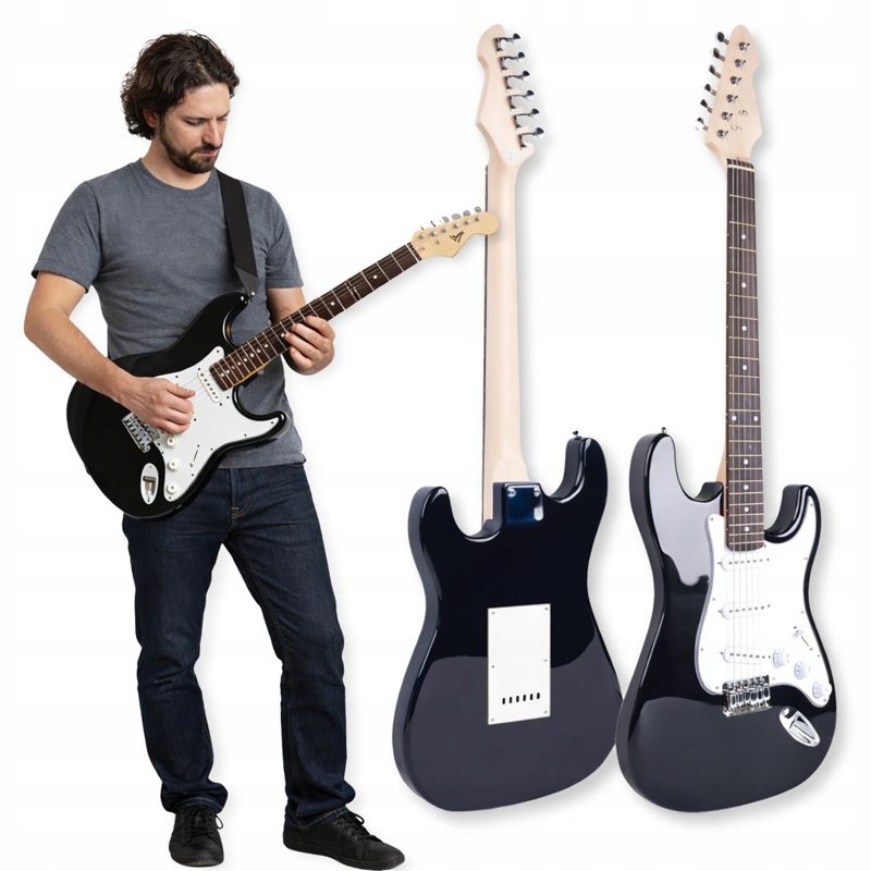 Elektrická Kytara Stratocaster 4/4 Černá Pro Začátečníky Pro Výuku Hry