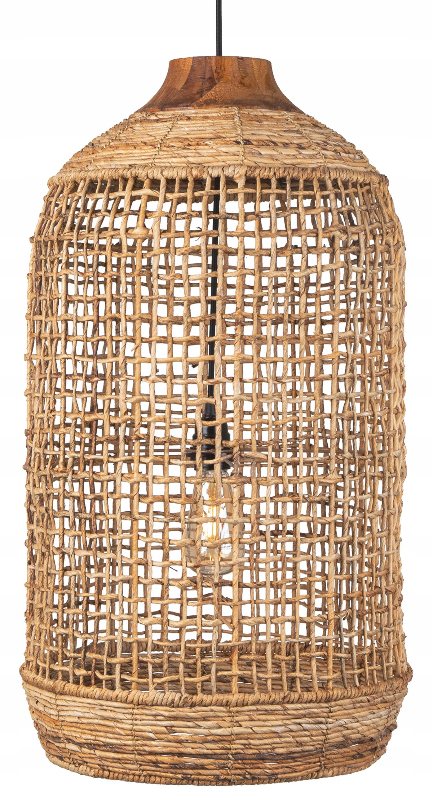 Lampa Wisząca Pleciona z Drewna Tekowego i Kory Abaki Boho Naturalna 73x40
