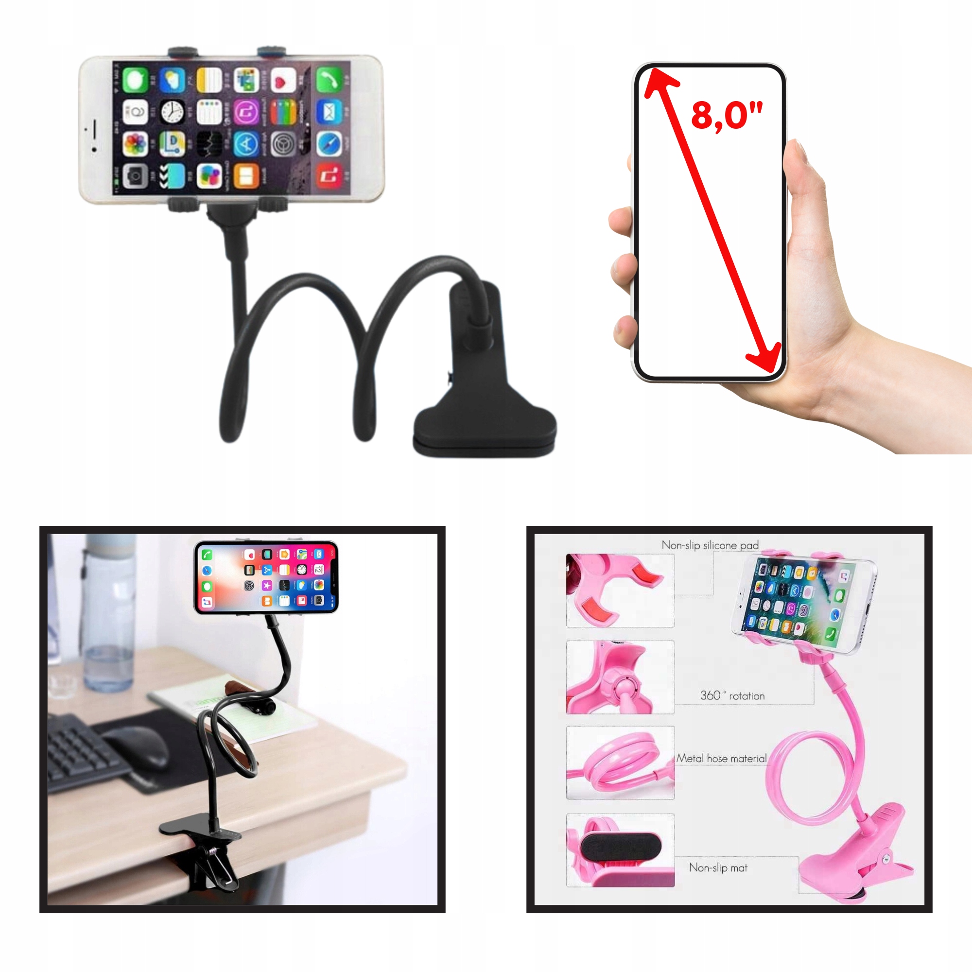 Giętki Uchwyt Na Telefon Elastyczny Statyw Długi Mocowany Do Biurka Stołu-Zdjęcie-0