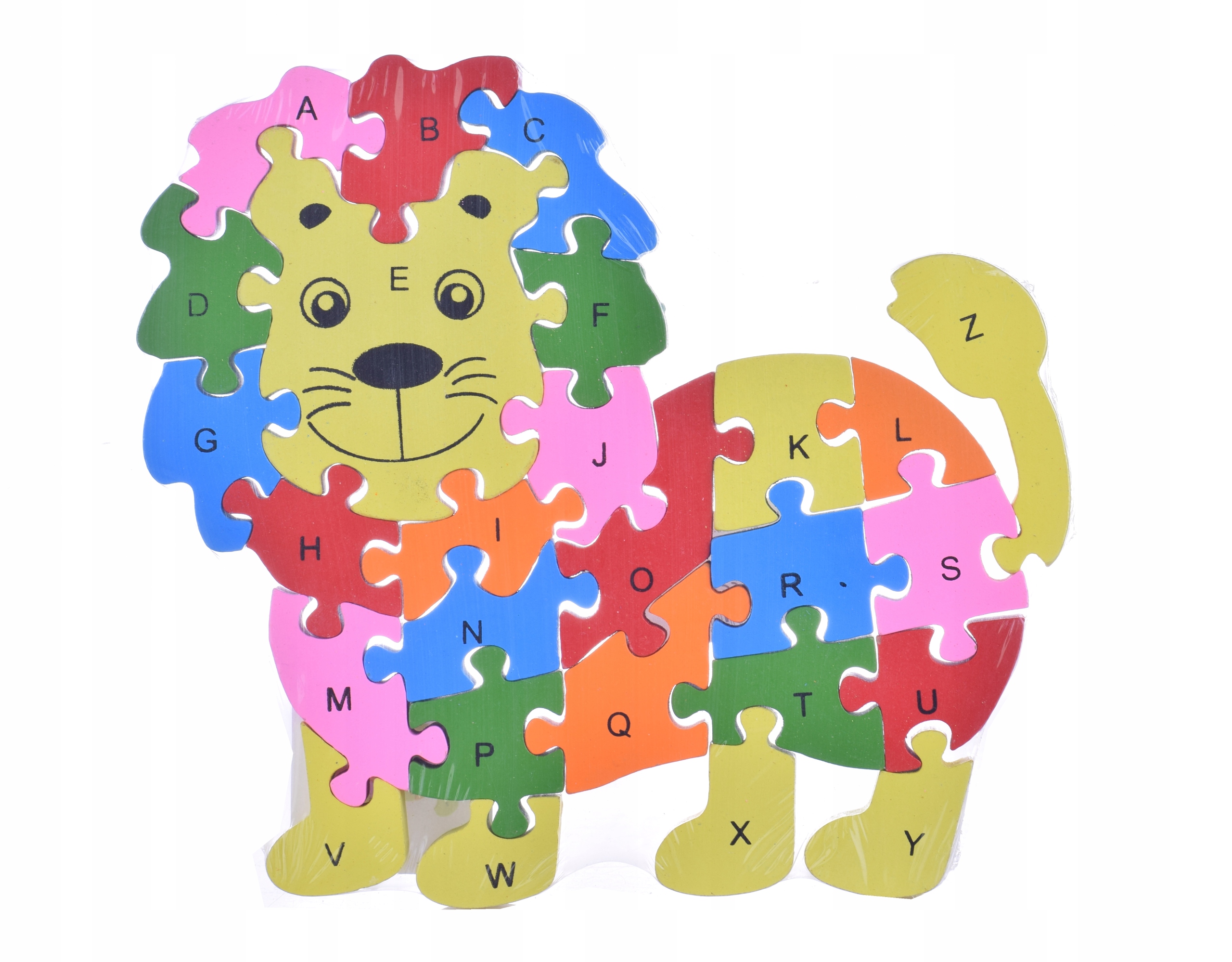 Drewniane puzzle LEW litery cyfry 3D układanka zabawka edukacyjna prezent