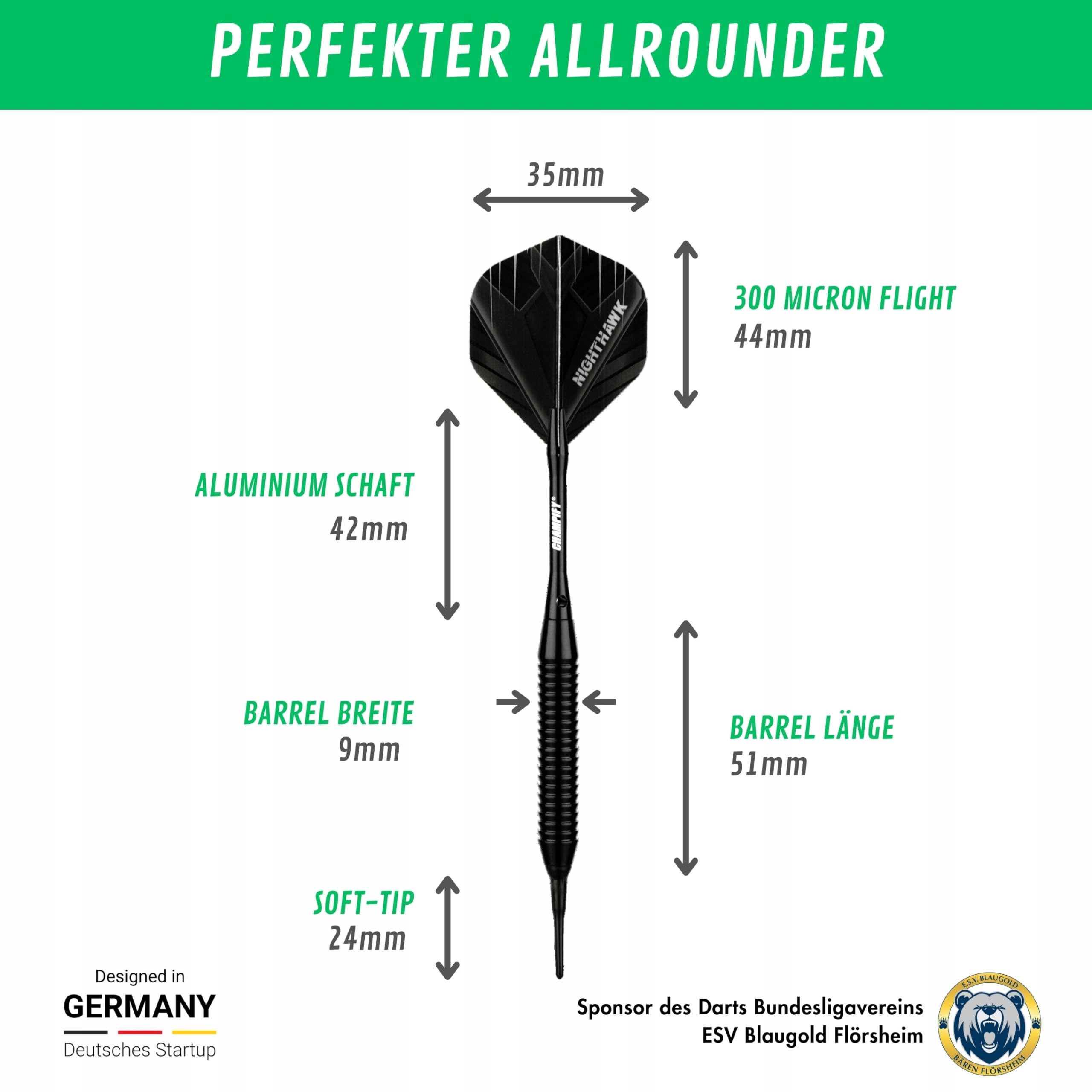 CHAMPIFY Zestaw Dartów Nighthawk 18g: 3 Rzutki, 6 Shaftów, 6 Flights — miniatura 3