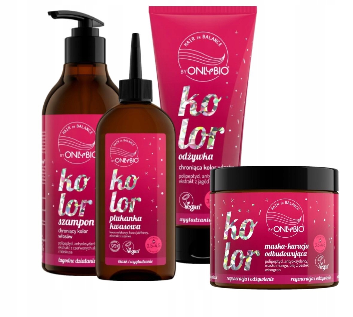 Onlybio Sada na vlasy chránící barvu Šampon Maska Kondicionér Výplach