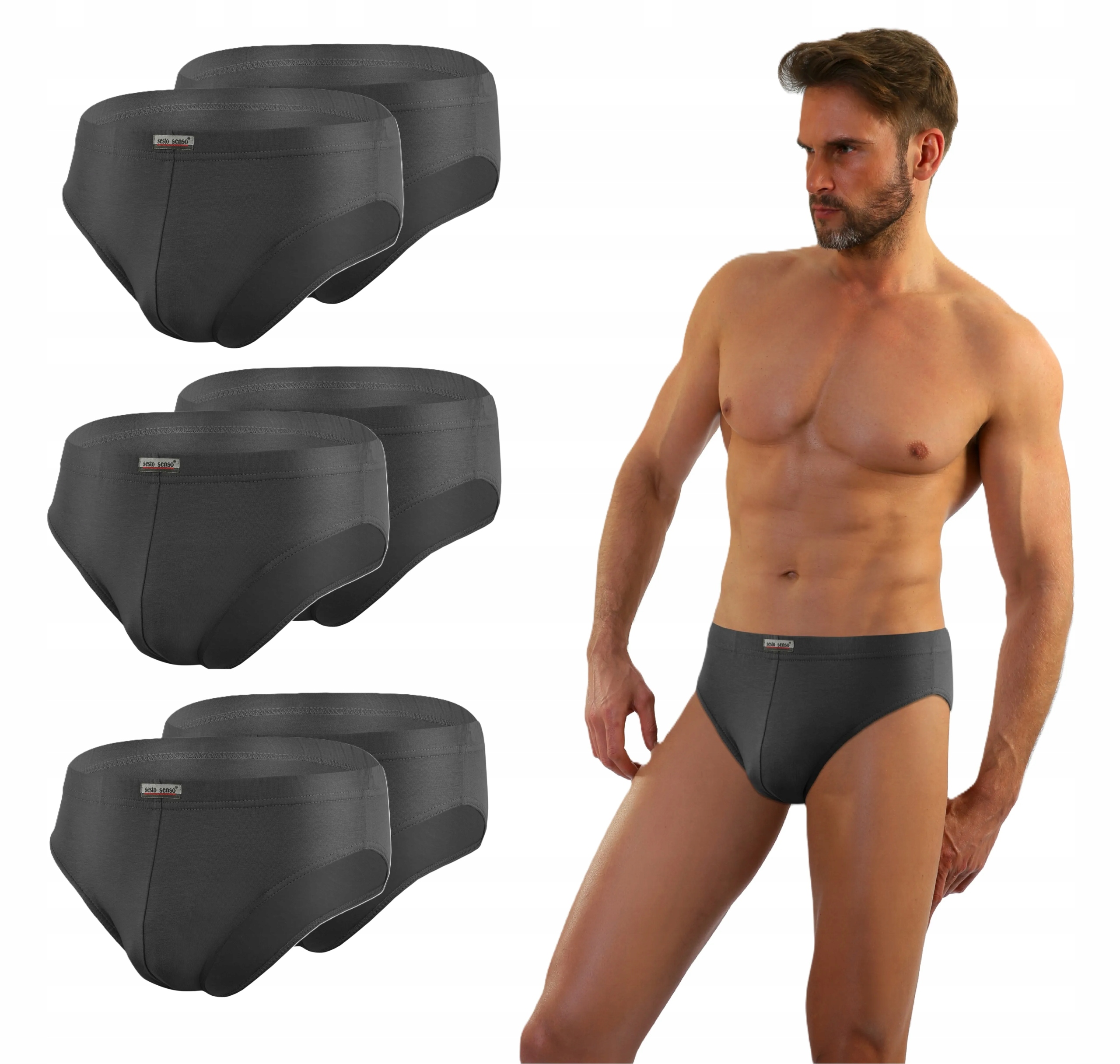 Sesto Senso 6-pack pánské slipy SM01 tvarované, bavlněné, grafitové, XXL