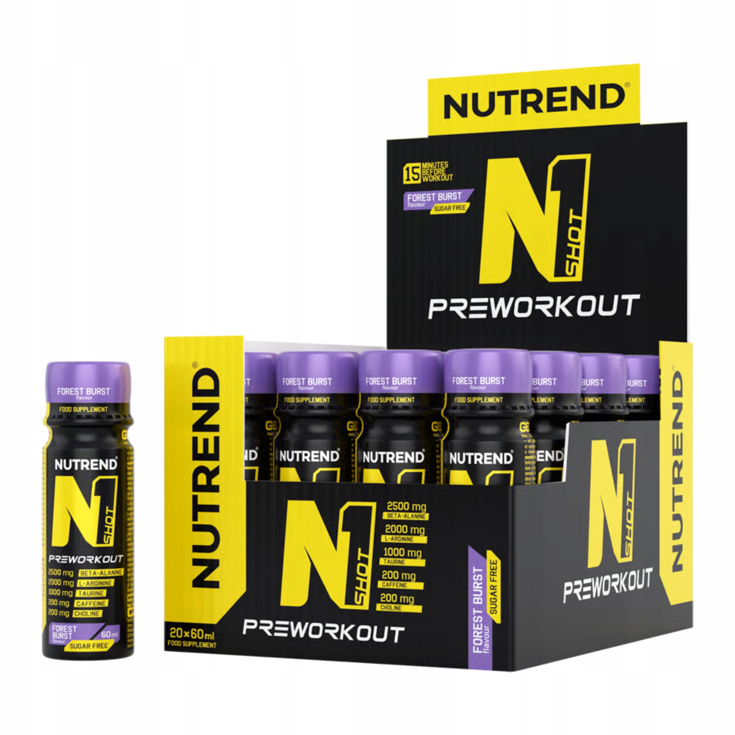 Předtréninkovka Nutrend N1 Shot 20x60 ml Beta-Alanin Kofein 200 mg Tekutina