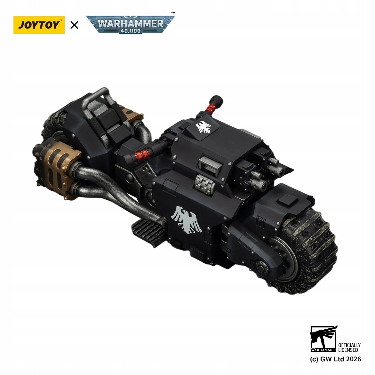 Bojový motocykl Raven Guard s nájezdnickým vzorem a dvojitými puškami Warhamm