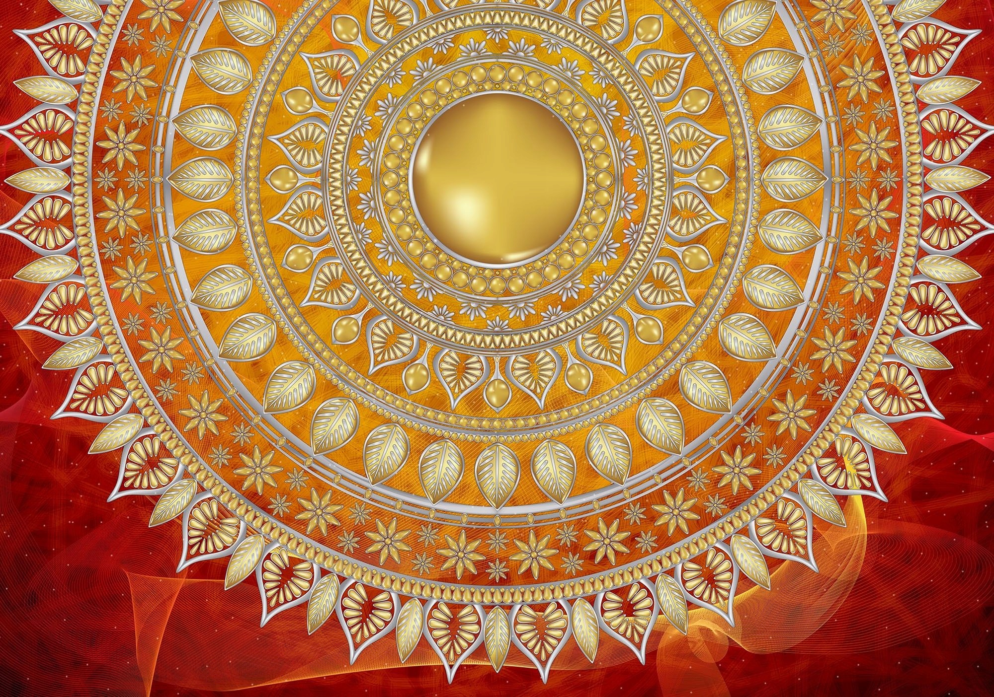 Vliesová fototapeta Mandala Zlatý Ovál Ornament Plamen 300x210 lepidlo