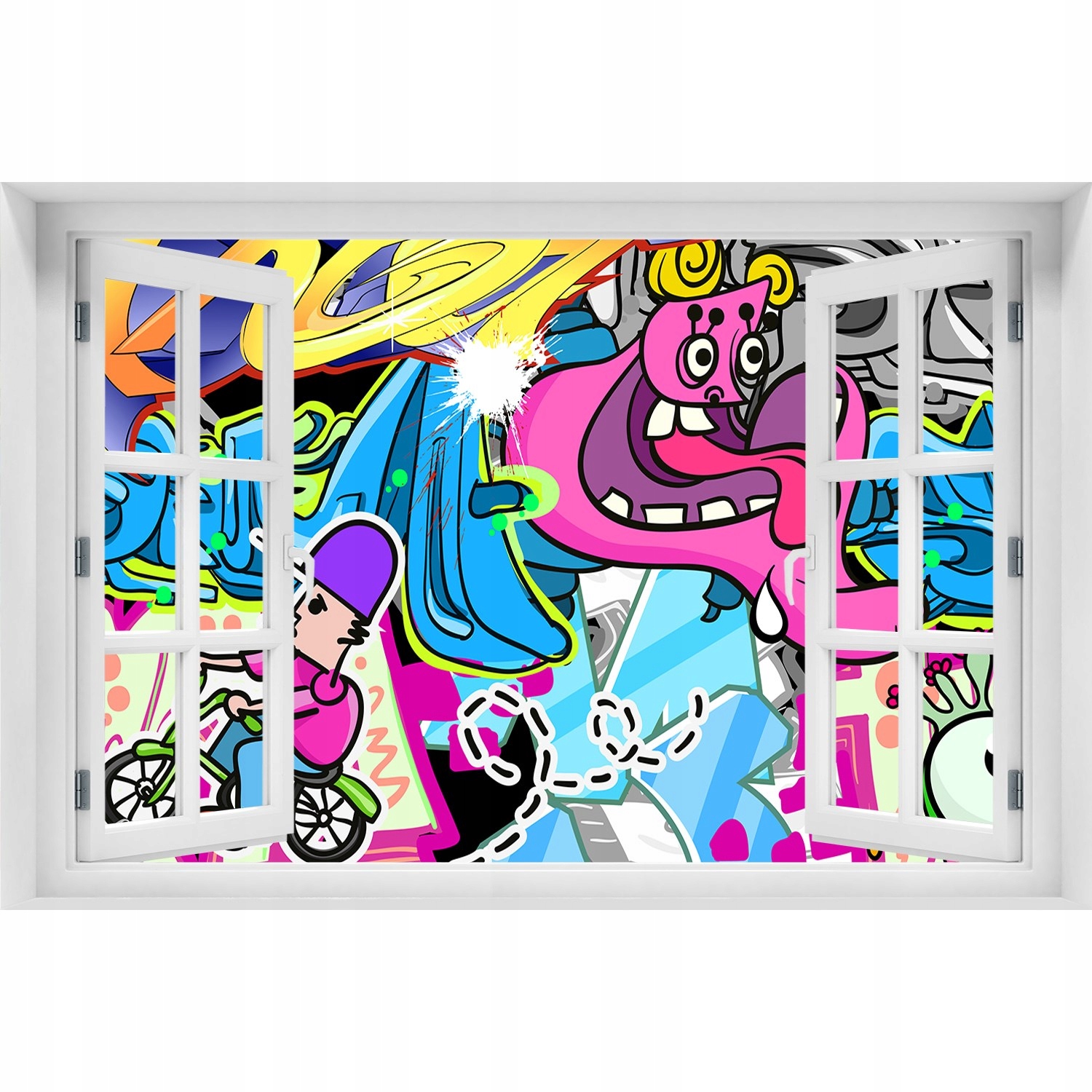 

3D Okno Naklejka na ścianę Samoprzylepna Graffiti