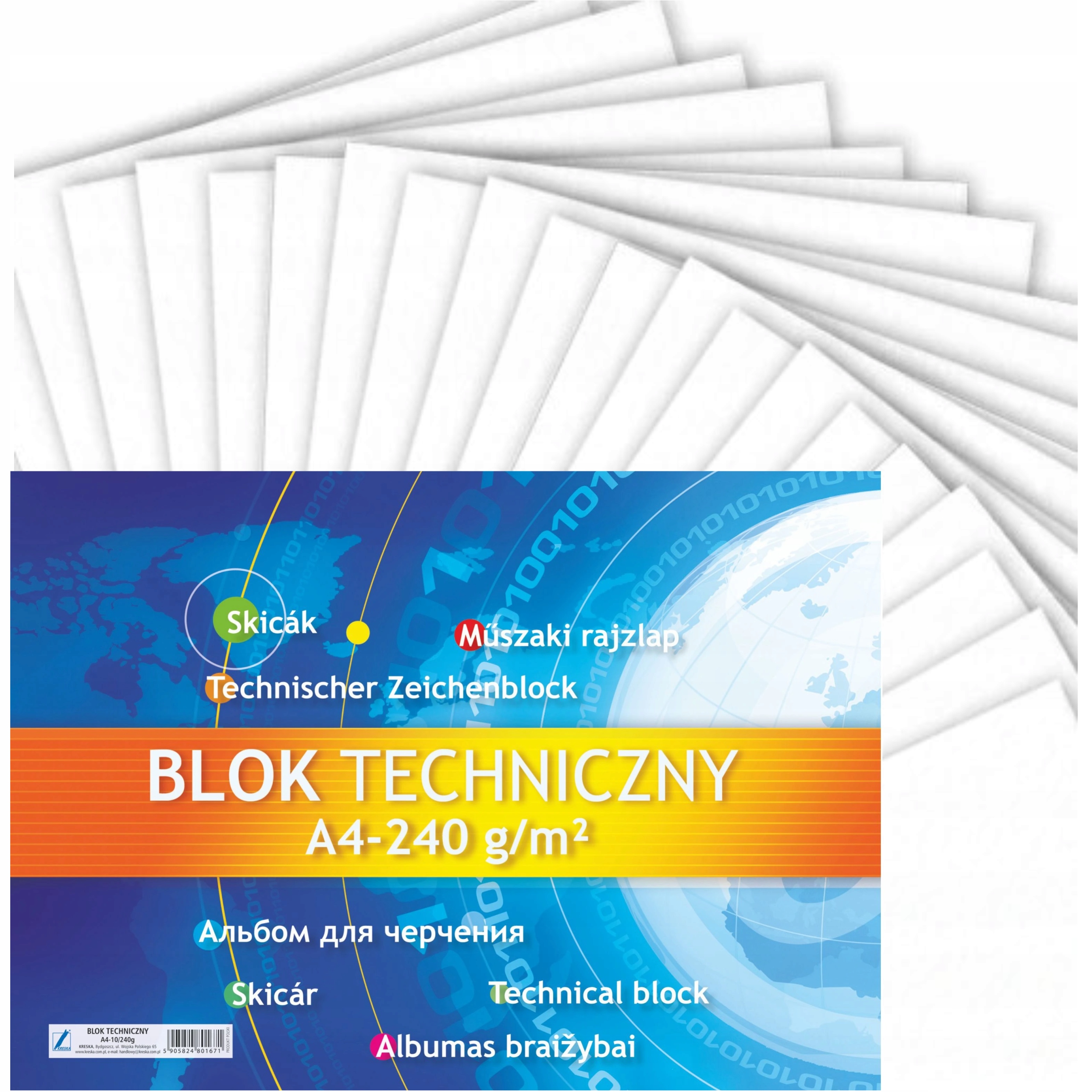 

Blok techniczny Kreska A4 biały 10 kartek 240g