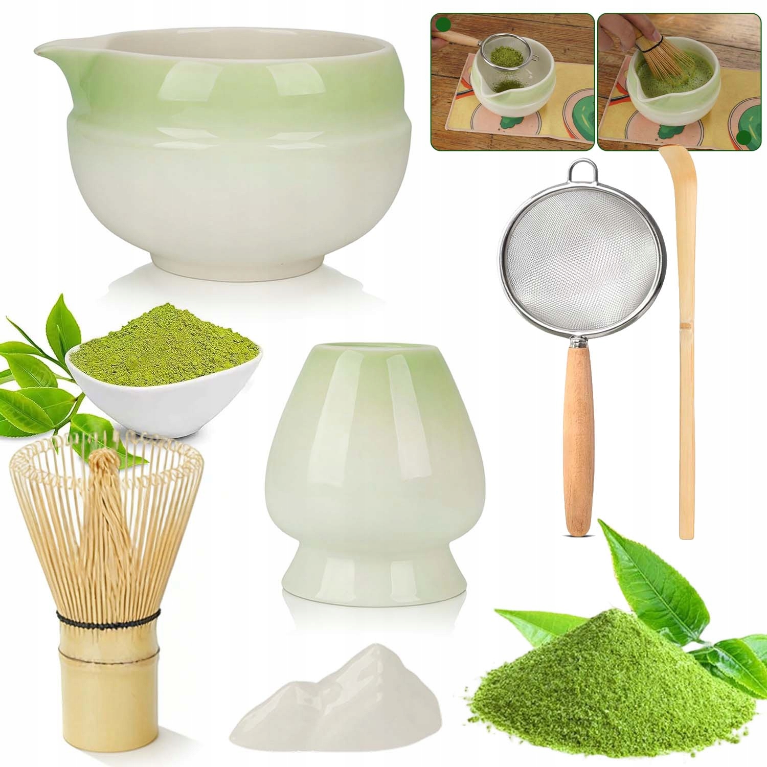 Bambusowy Zestaw Do Robienia Matchy Trzepaczka Łyżka Przesiewacz Matcha