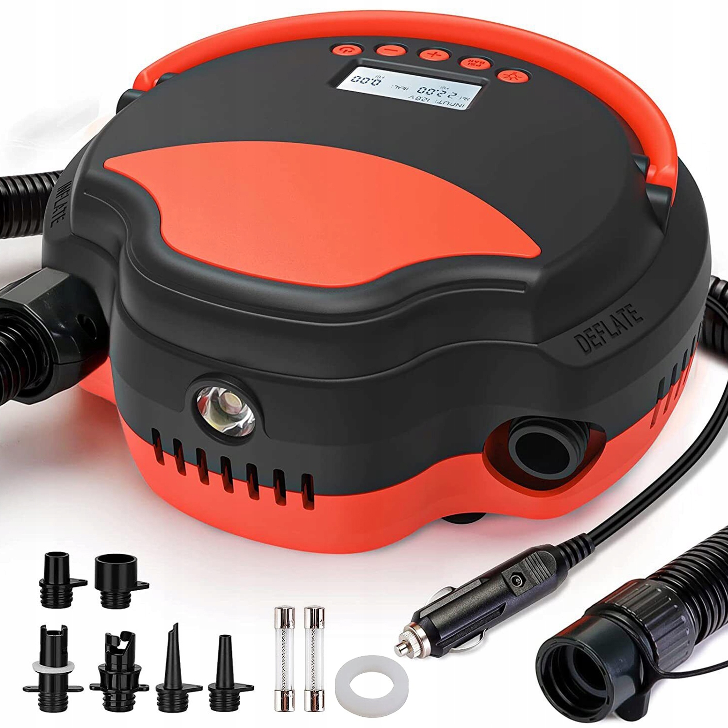 POMPKA ELEKTRYCZNA DO DESKI SUP SAMOCHODOWA ZESTAW + 6 KOŃCÓWKI 22PSI 12V