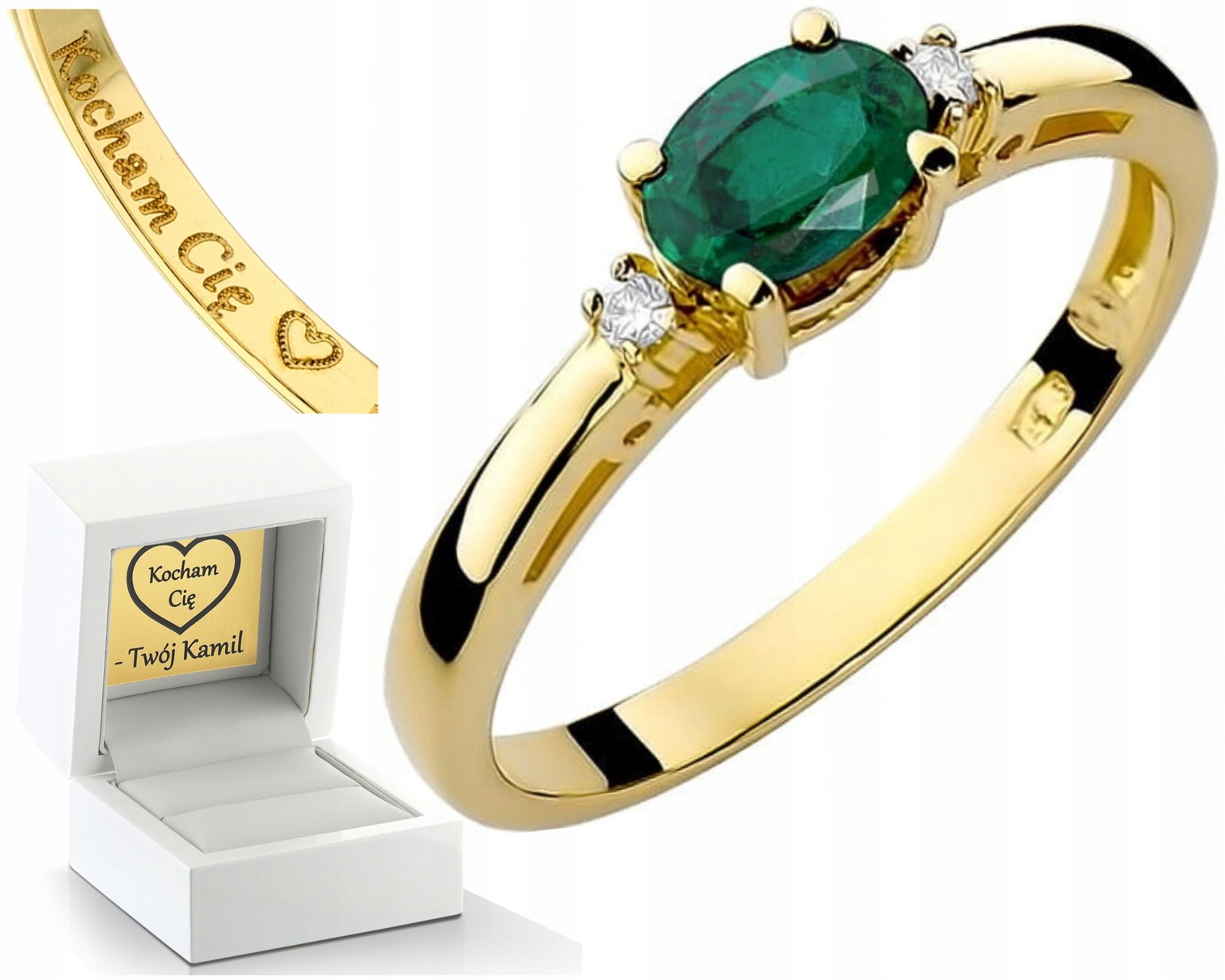 Zlatý Prstýnek Smaragd A Brilianty 585 Gravírování