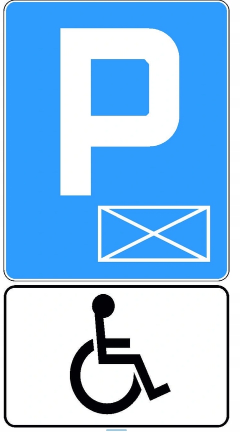 Znak Drogowy D18a parking koperta + T29 osoba niepełnosprawna inwalida