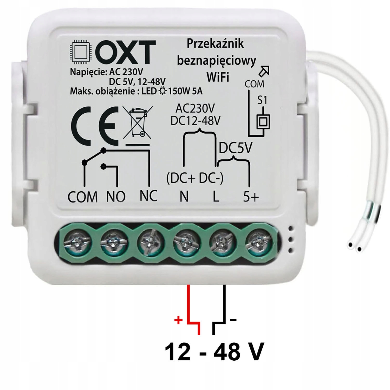 OXT Mini Przekaźnik Beznapięciowy 12-48V DC 230V WiFi TUYA Smart Life Marka OXT
