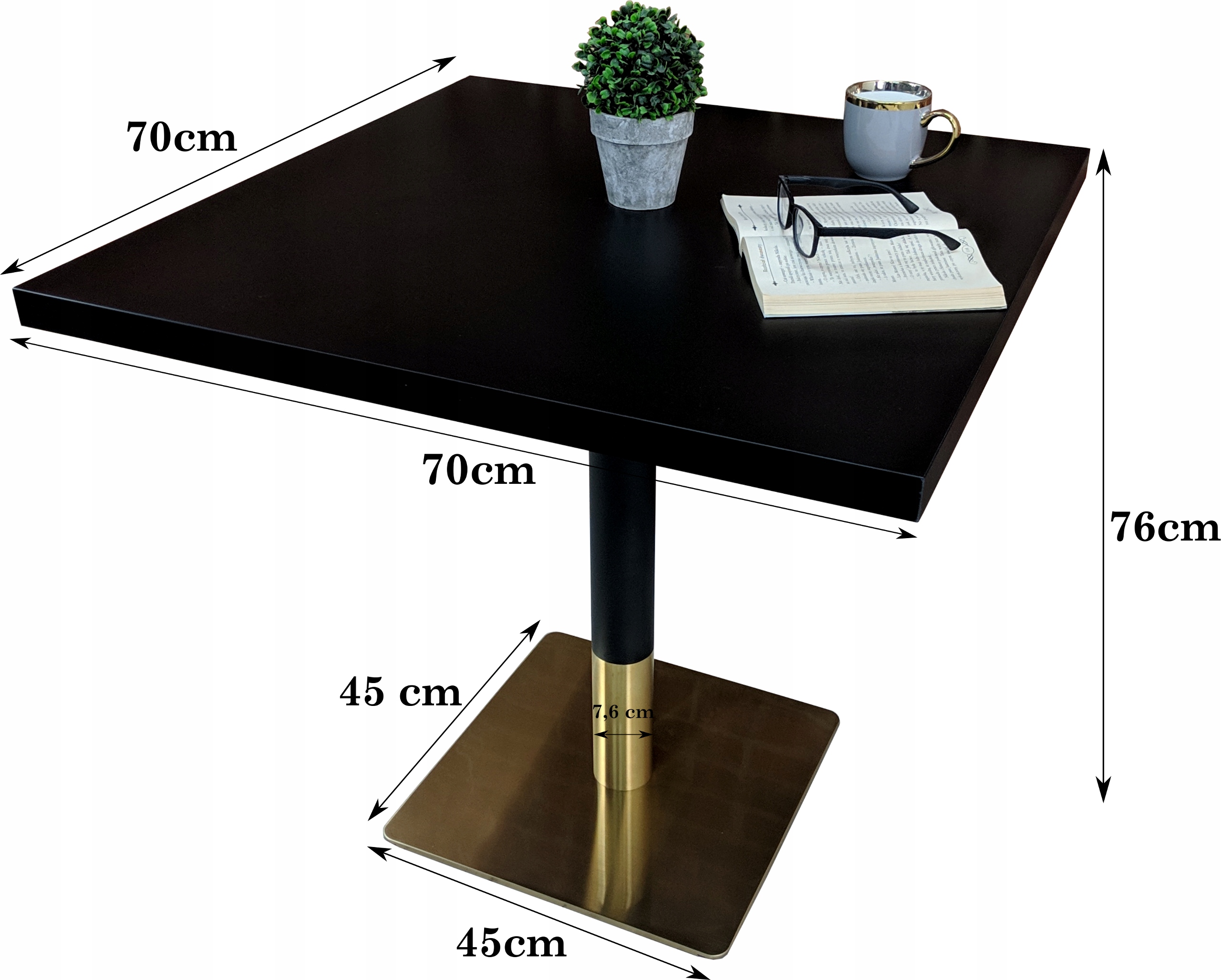 Stół na jednej nodze 70x70 czarny złoty glamour Szerokość mebla 70 cm