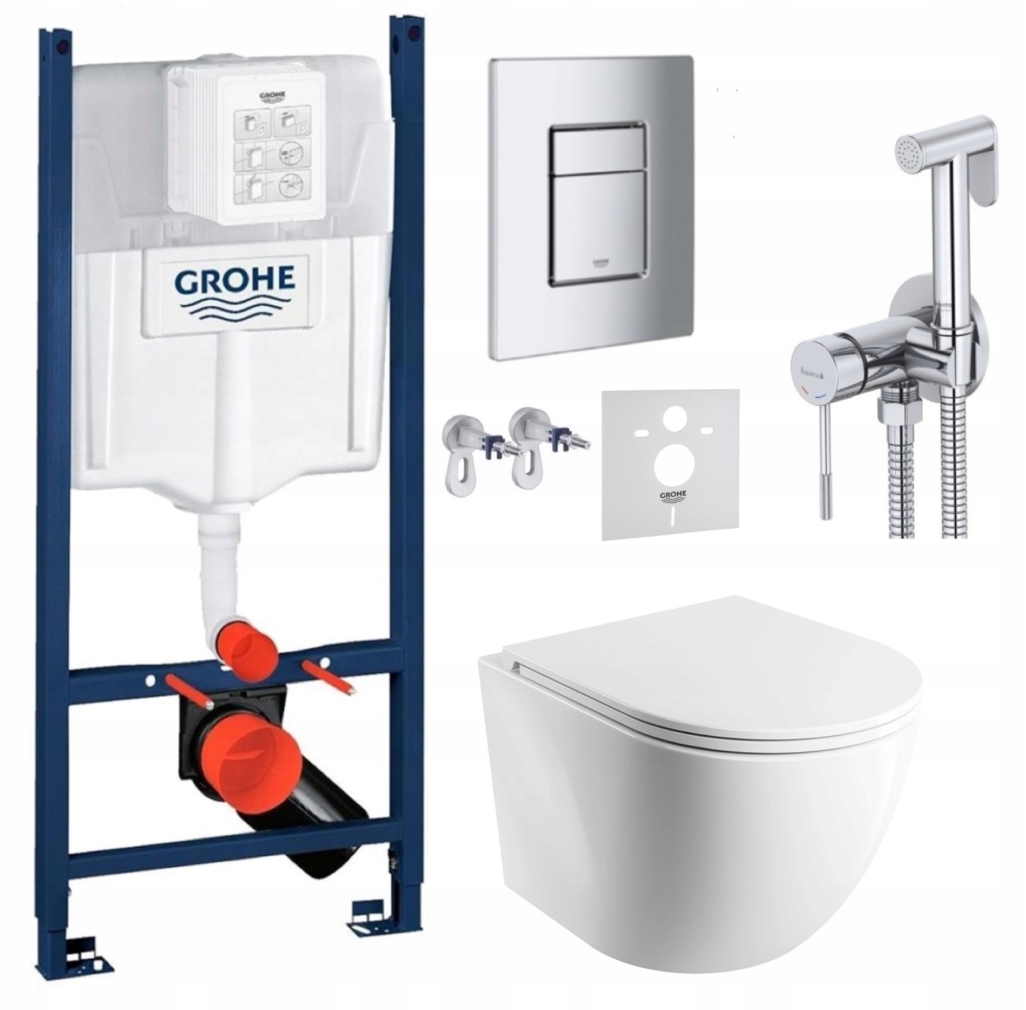 7v1 Wc Set Stelaz Grohe Wc Mísa Omnires Tlačítko baterie chrom