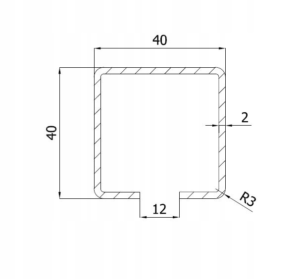 szyna jezdna ocynk 40x40x2mm sys. podwieszany (3m) Długość prowadnicy 3 m