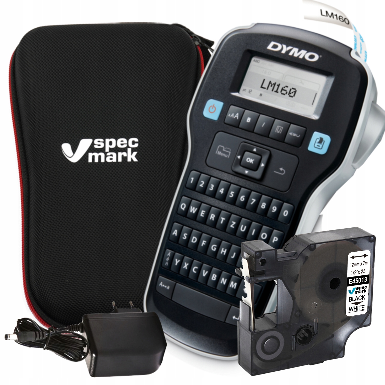 Tlačiareň štítkov Dymo LabelManager LM 160, napájací zdroj, puzdro páska D1 45013