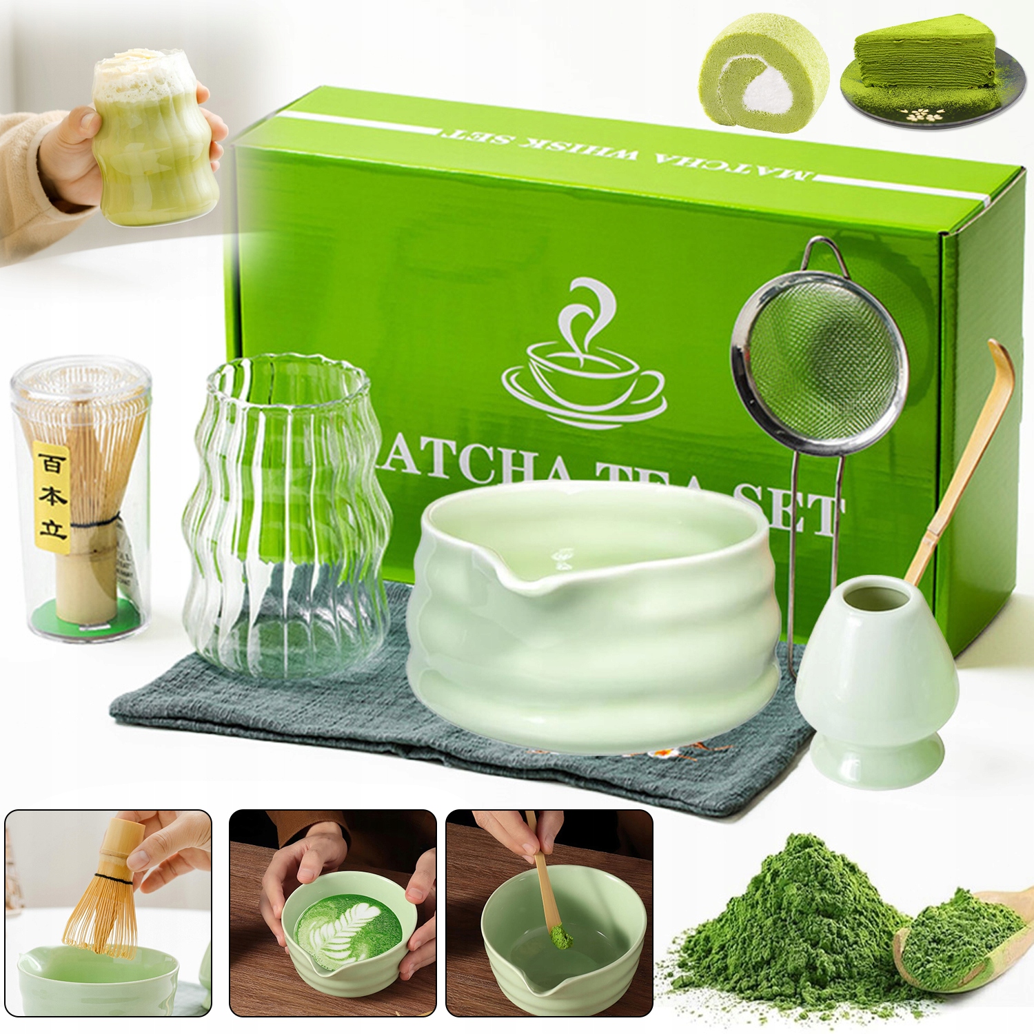 Levně Bambusová Keramická Dárková Sada Na Čaj Matchy Chashaku 7KS