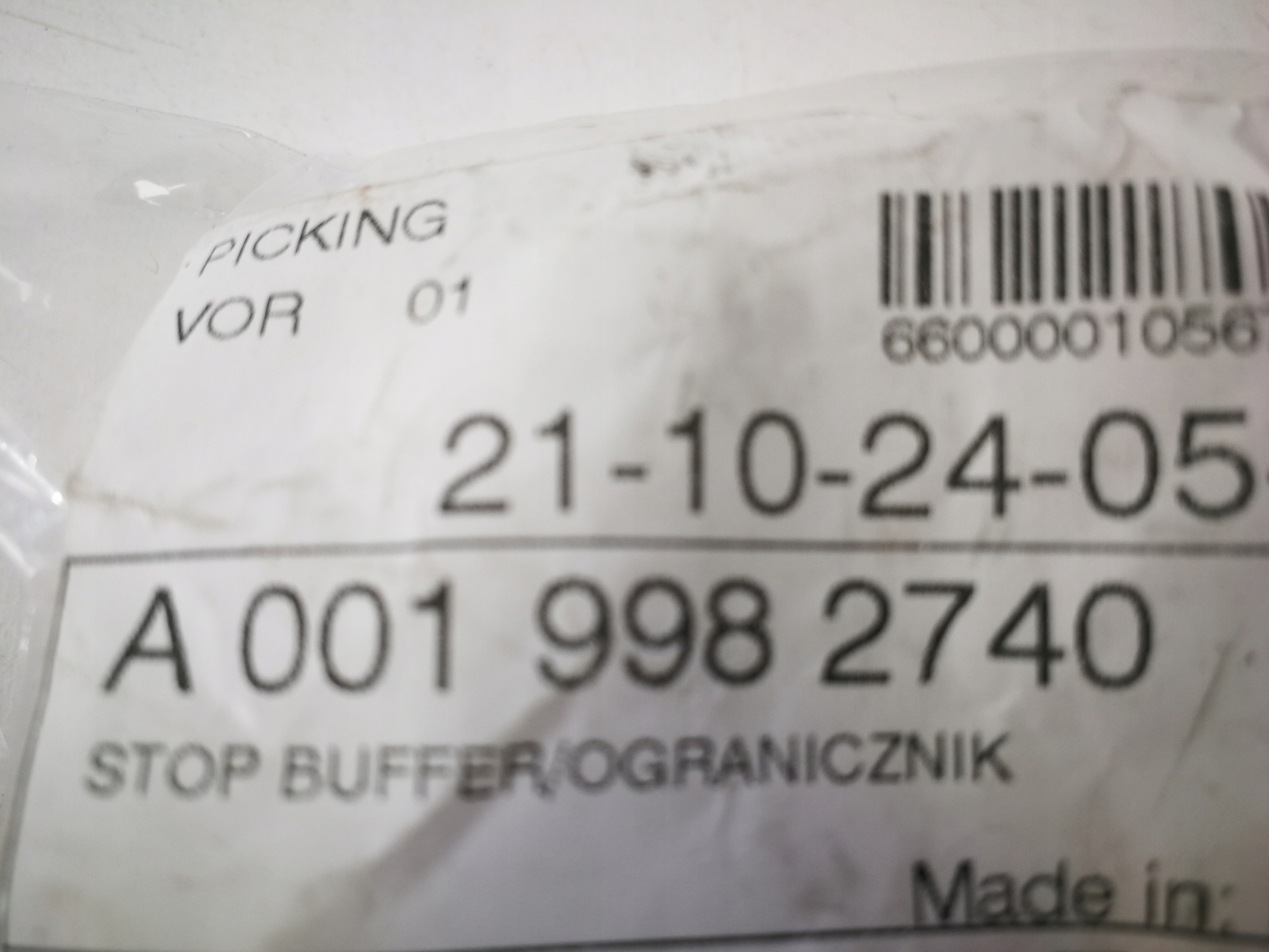 Odbój ogranicznik maski MERCEDES BENZ A0019982740 Numer katalogowy części A0019982740