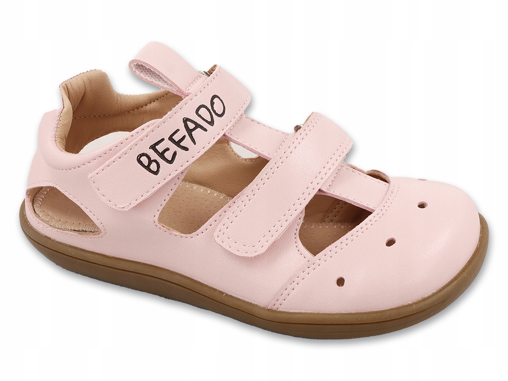 Skórzane Sandały Dziecięce Barefoot Różowe Befado r.27