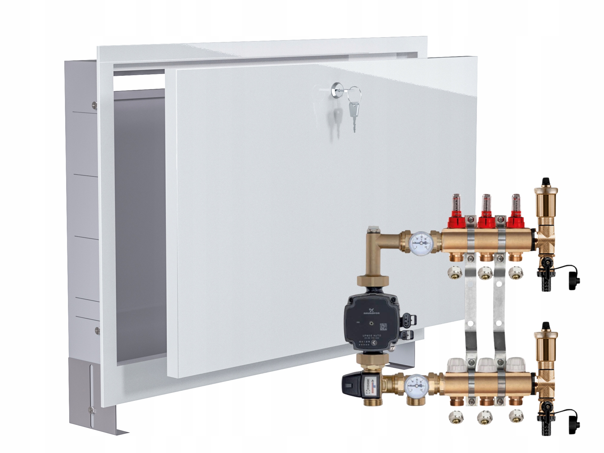Mosazný Rozdělovač Podlahy 3 S Čerpadlem Grundfos+podomítková Skříňka+pex