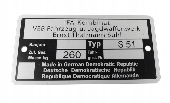 

Tabliczka Znamionowa Org Mza Simson S51