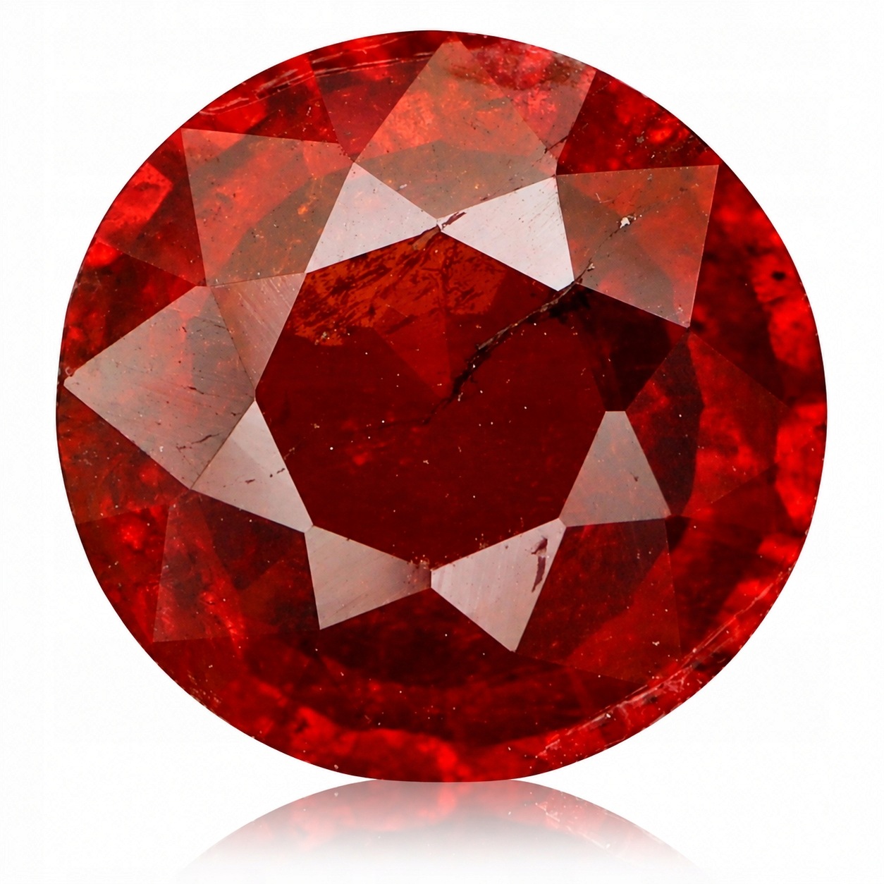 Přírodní granát Spessartyn 2.17 ct Kulatý Namibie I1 certifikát Wbd