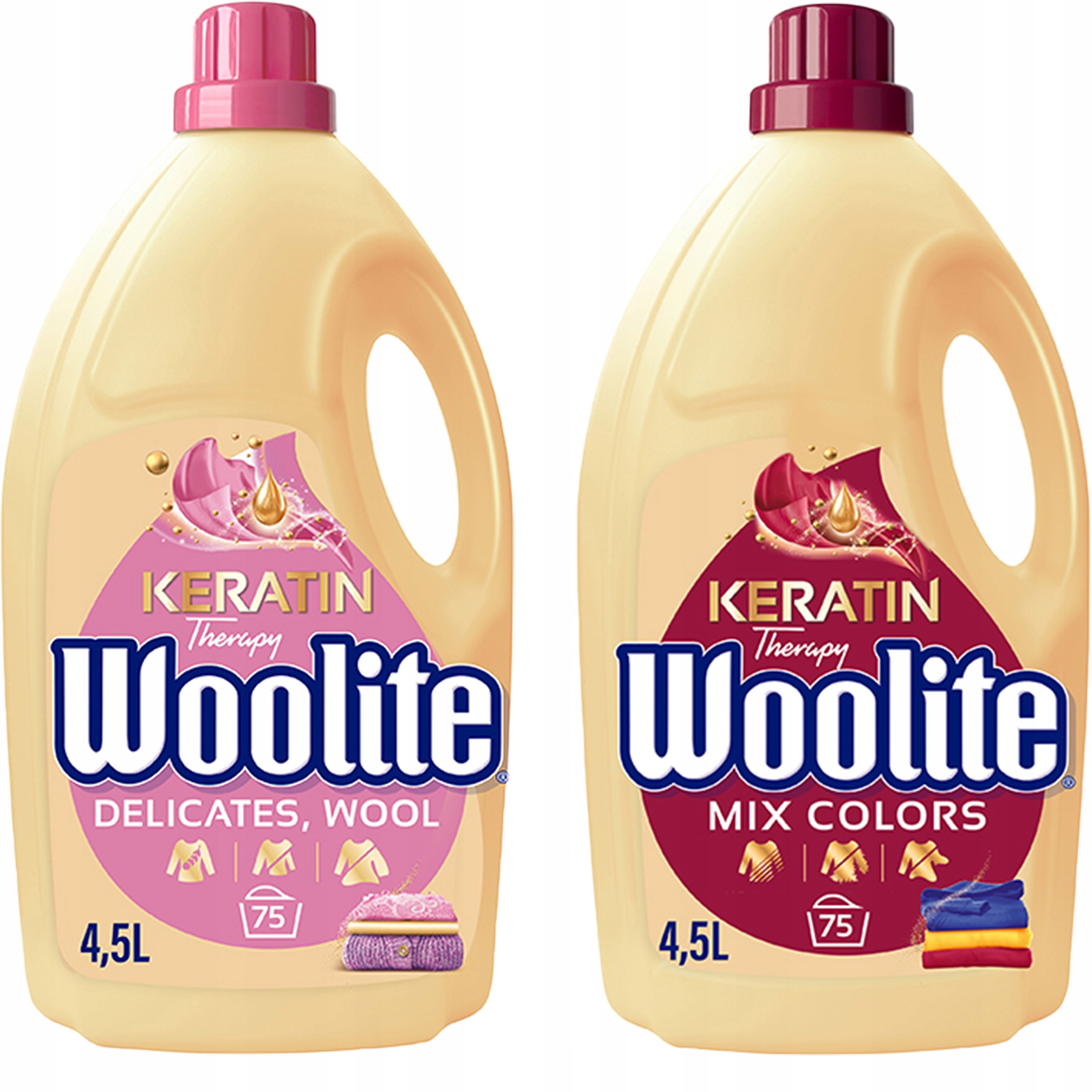 Levně Woolite Set MIX Tekutý Prací Prostředek Na Bílé Prádlo A Jemný S Keratinem 2X 4.5L