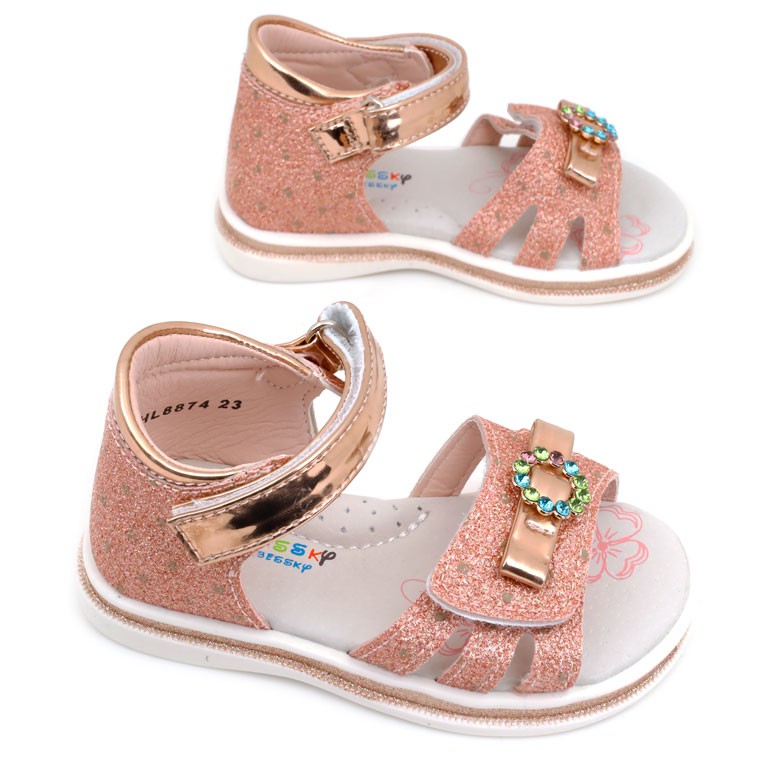 

różowe Sandały dziewczęce wkł.skóra rzepy sandałki