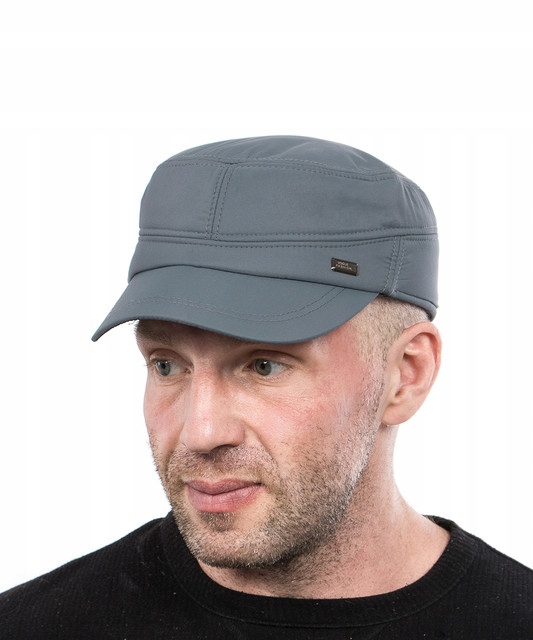 

Szara Czapka z daszkiem z nausznikami ocieplana