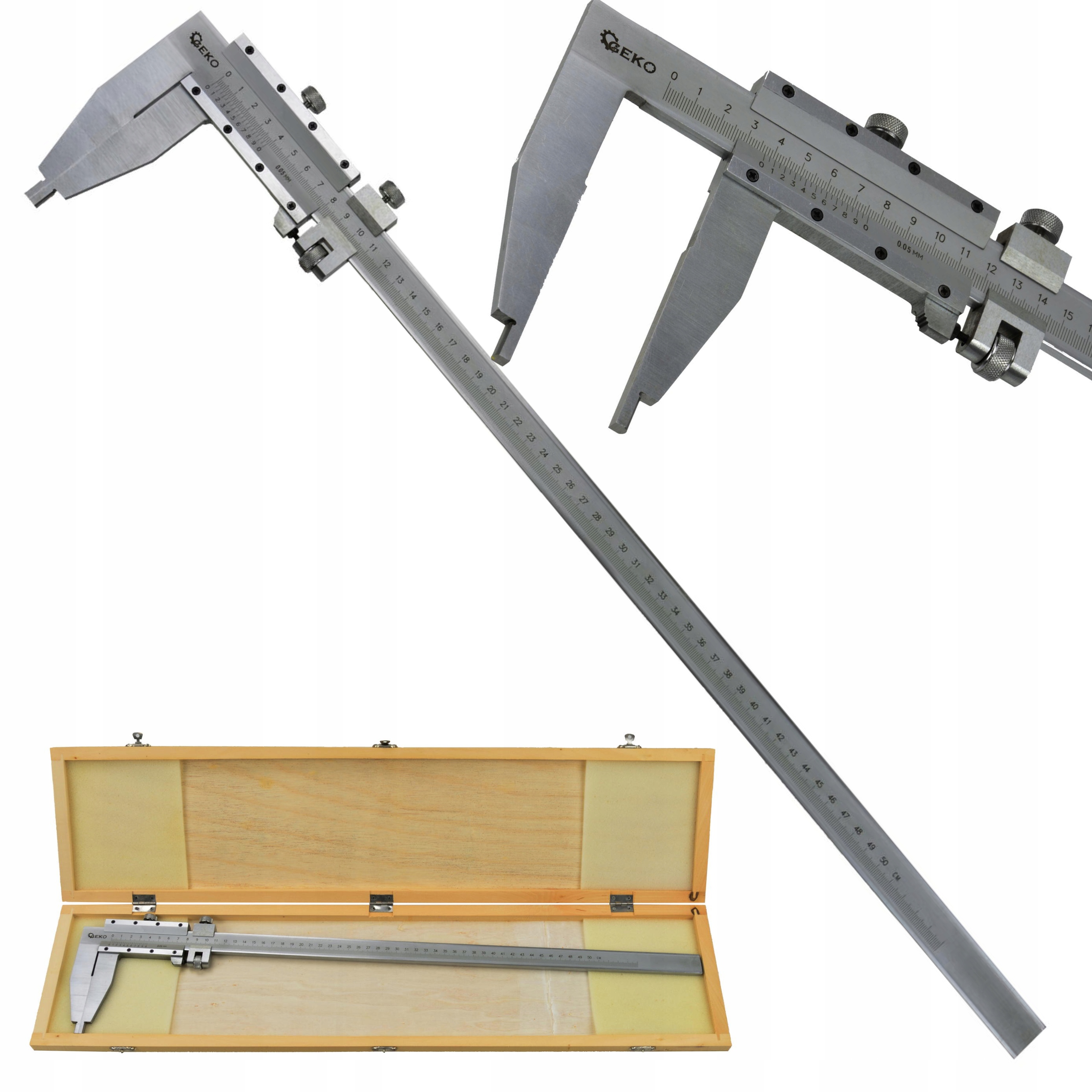 GEKO PRECYZYJNA SUWMIARKA 0-500MM 0,05 JEDNOSZCZĘKOWA + WALIZKA DREWNO