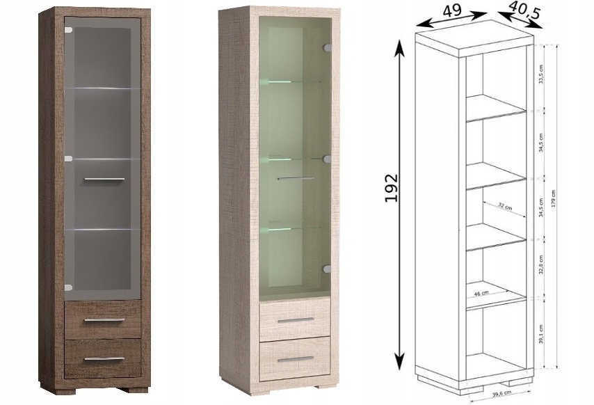 witryna wąska wysoka regał zamykany szybą Vegas 12 Głębokość mebla 40.5 cm