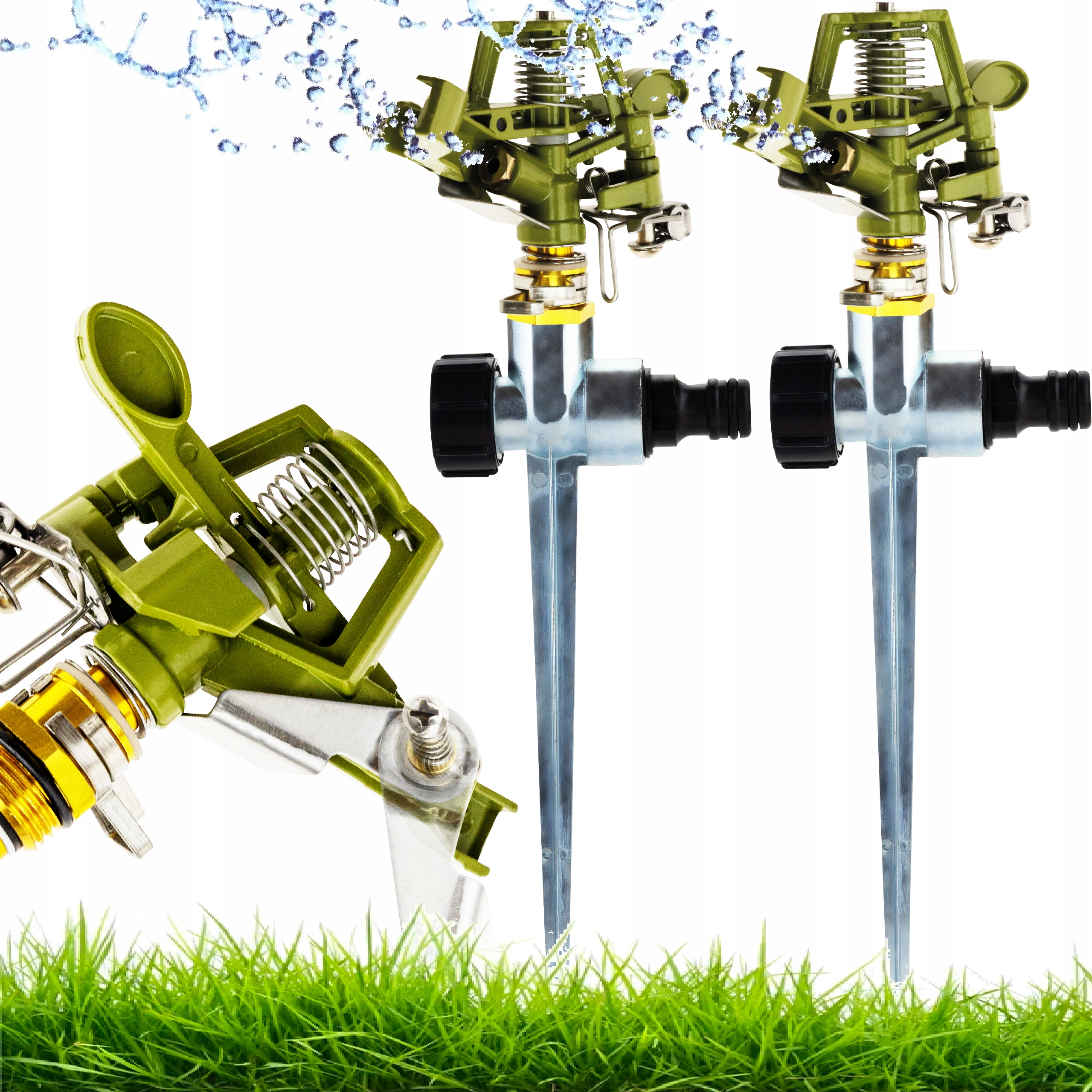 ZRASZACZ OGRODOWY PULSACYJNY OBROTOWY 360° METALOWY REGULOWANY POLOWY 2 szt