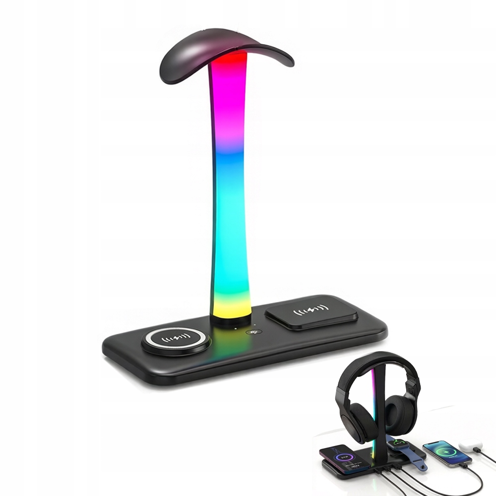 Stojan Na Sluchátka Rgb podsvícení Usb Typ-C pro bezdrátové nabíjení