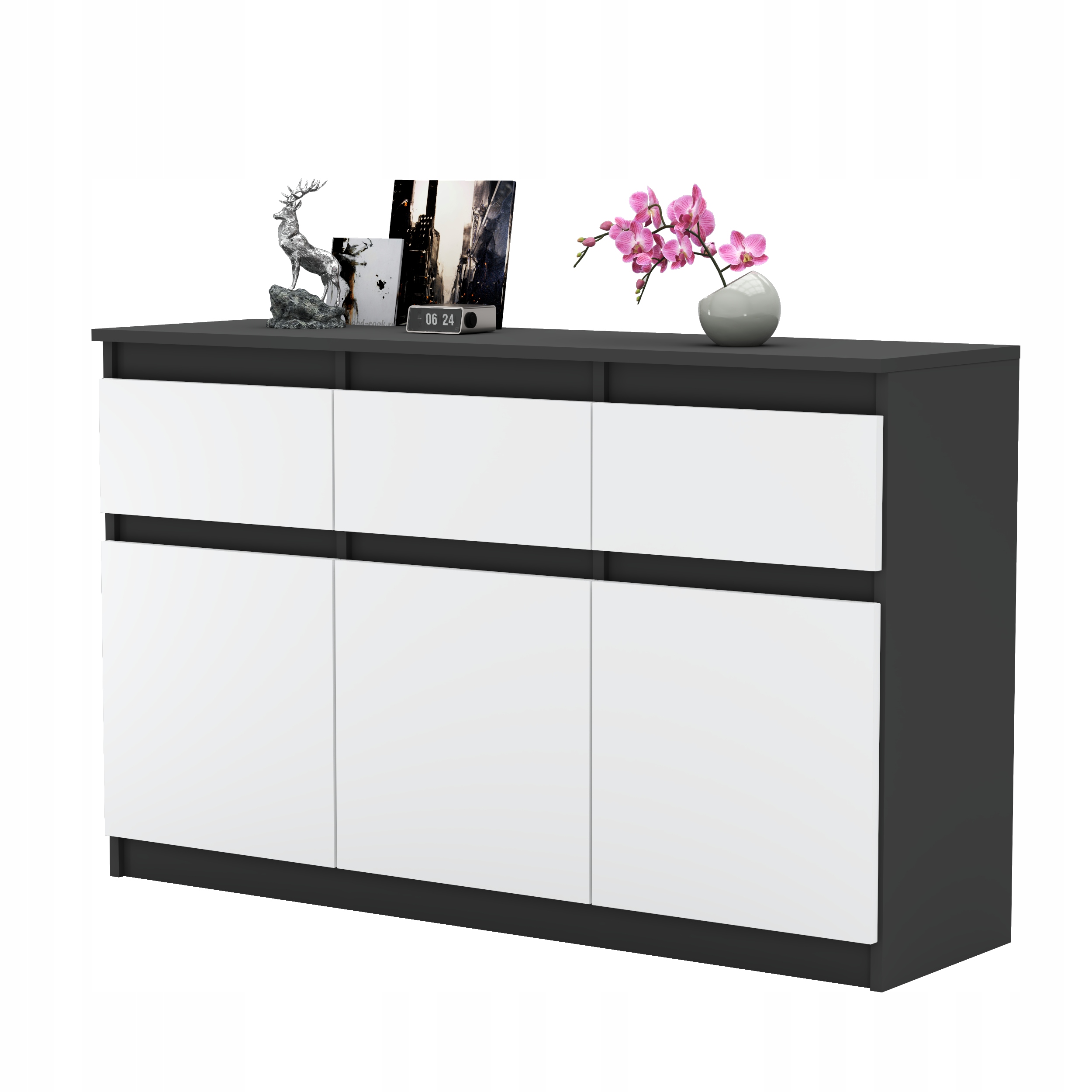 Komoda OLA szafka 120 cm 3 szuflady nowoczesna pojemna rtv ANTRACYT system