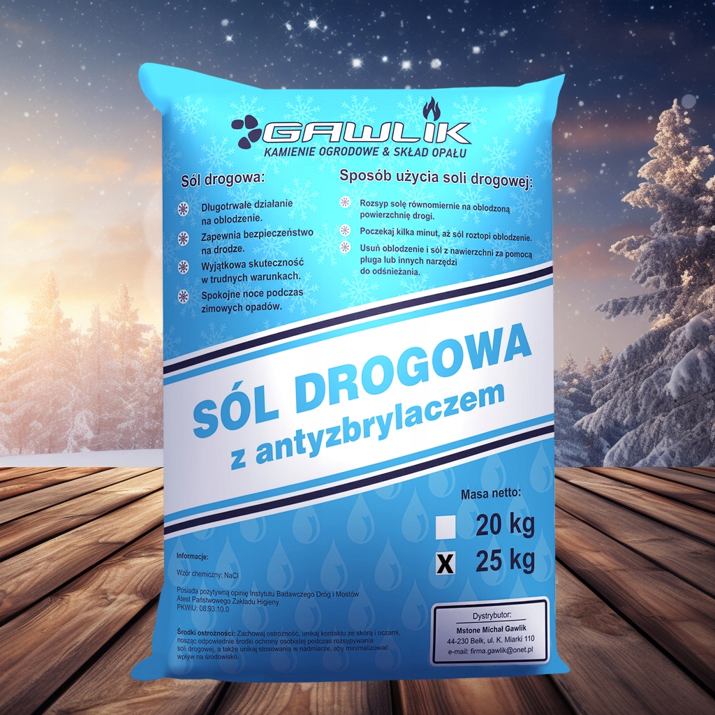 SÓL DROGOWA 25KG AntyLód Lód Śnieg ANTYZBRYLACZ + GRATIS PLAKAT CYFROWY Waga 25 kg
