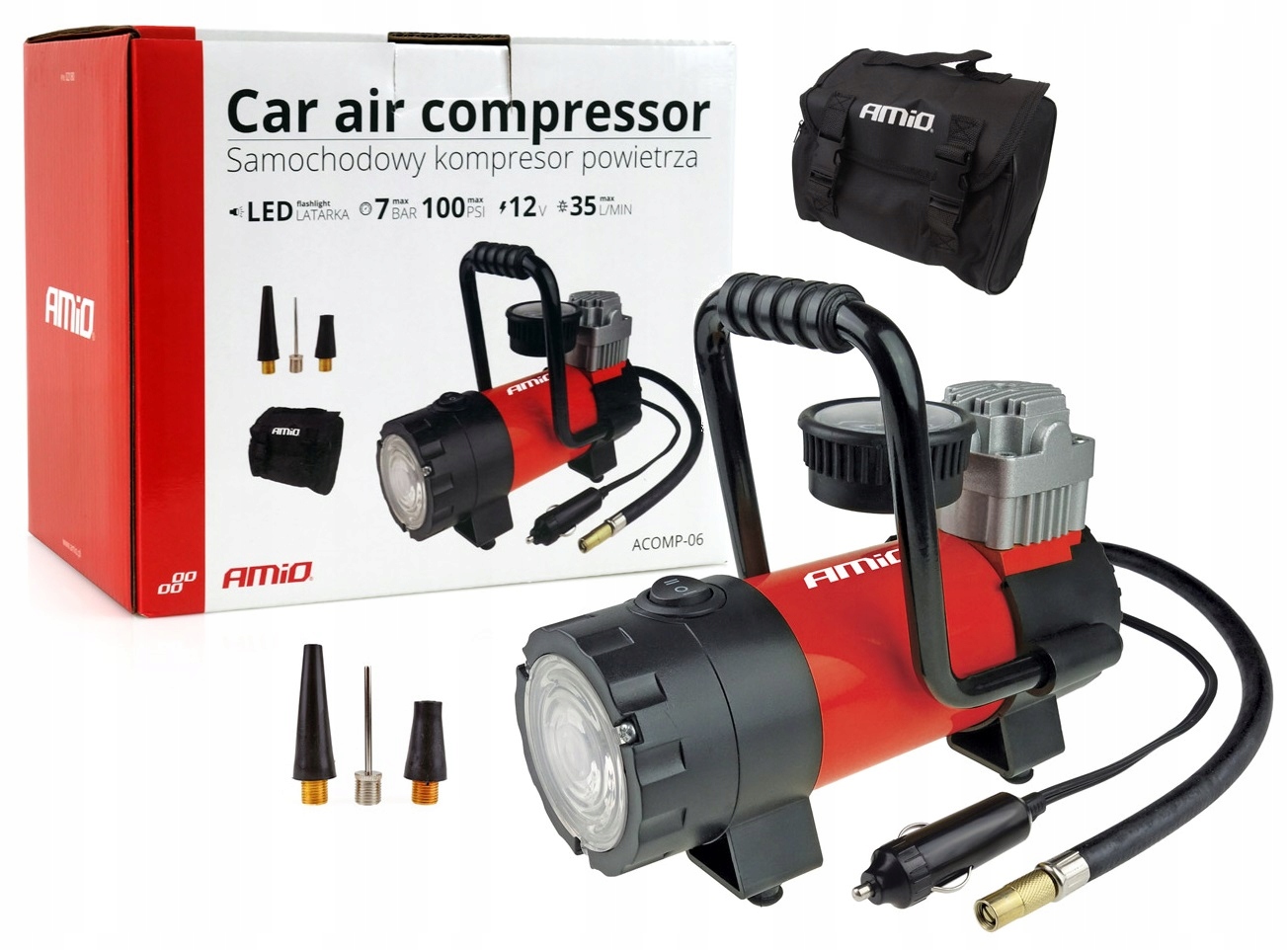 

Kompresor do auta pod zapalniczkę 12V z latarką