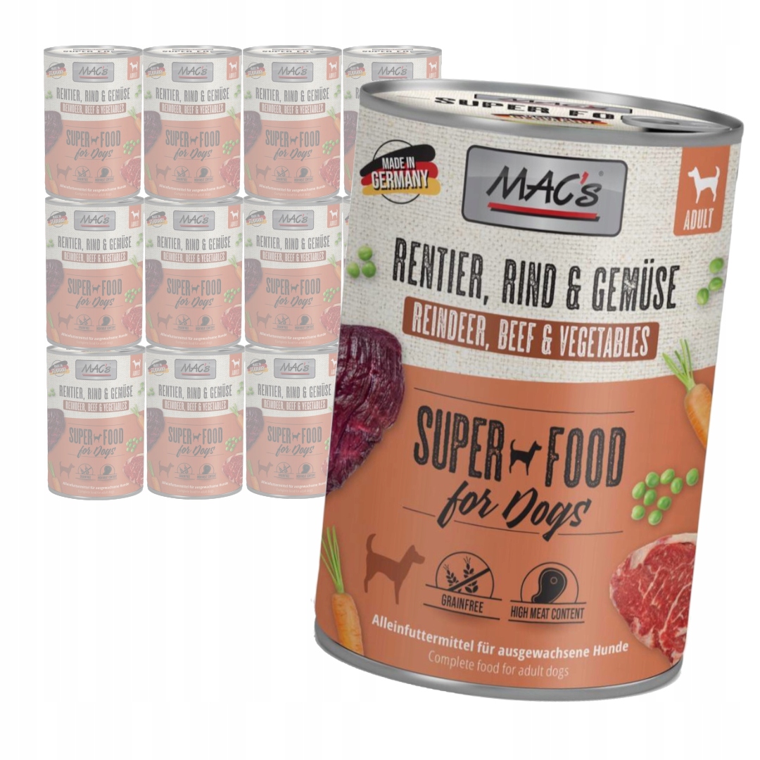 Levně MAC's Dog Bezobilné Vlhké Krmivo pro psy Sob Hovězí zelenina 12 x 400 g