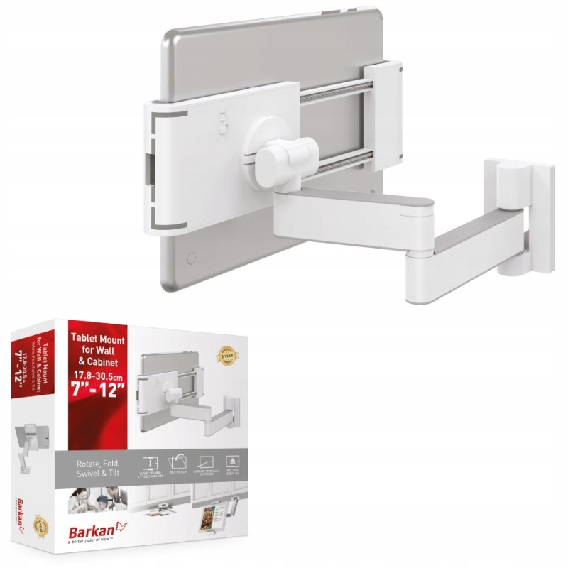 Uchwyt Wieszak Ramię do tabletu 7-12" obrotowy ścienny podszafkowy Barkan